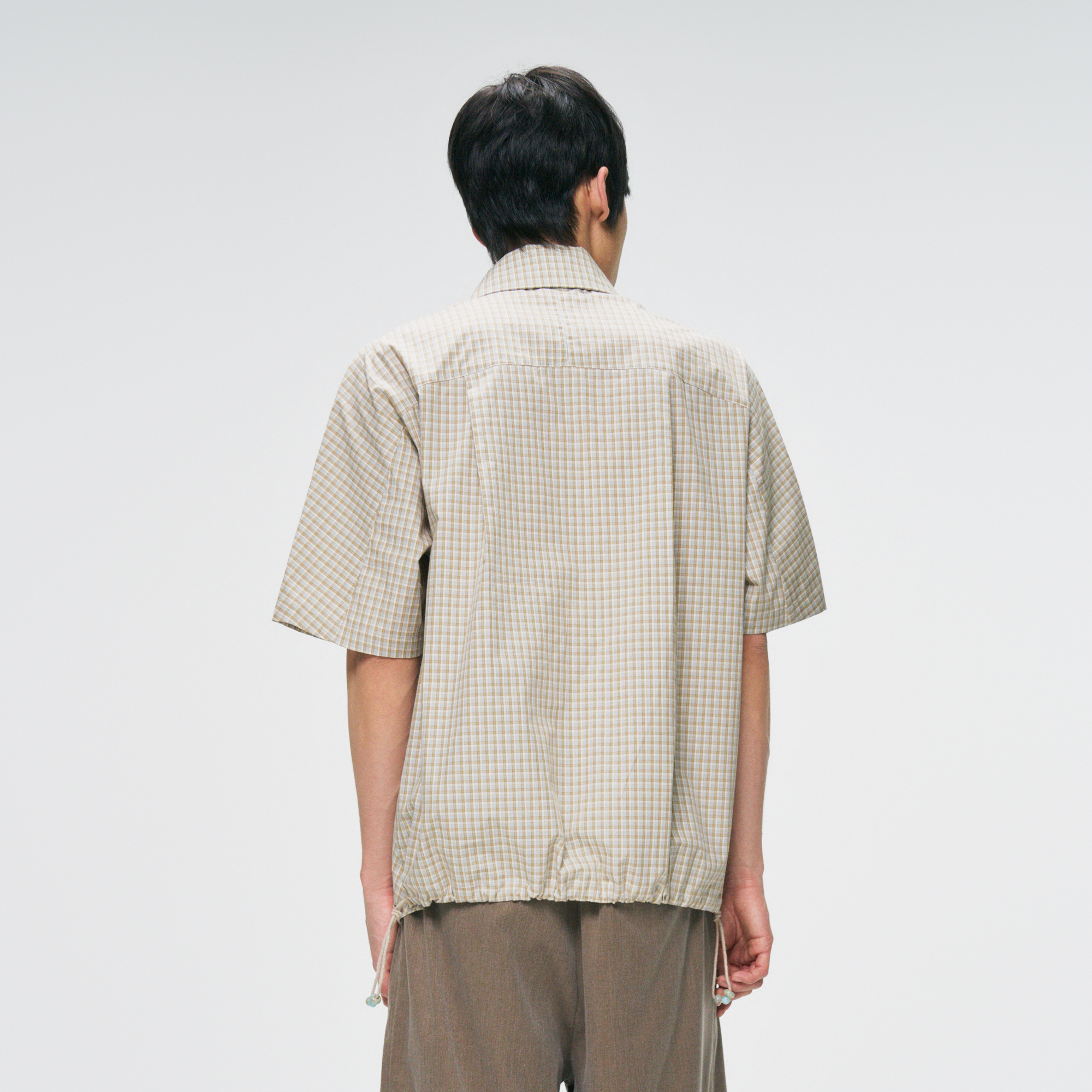 GONGHE REPUB Check Adjustable Hem Half Shirt, premium urban and streetwear designers apparel on PROJECTISR.com, GONGHE REPUB