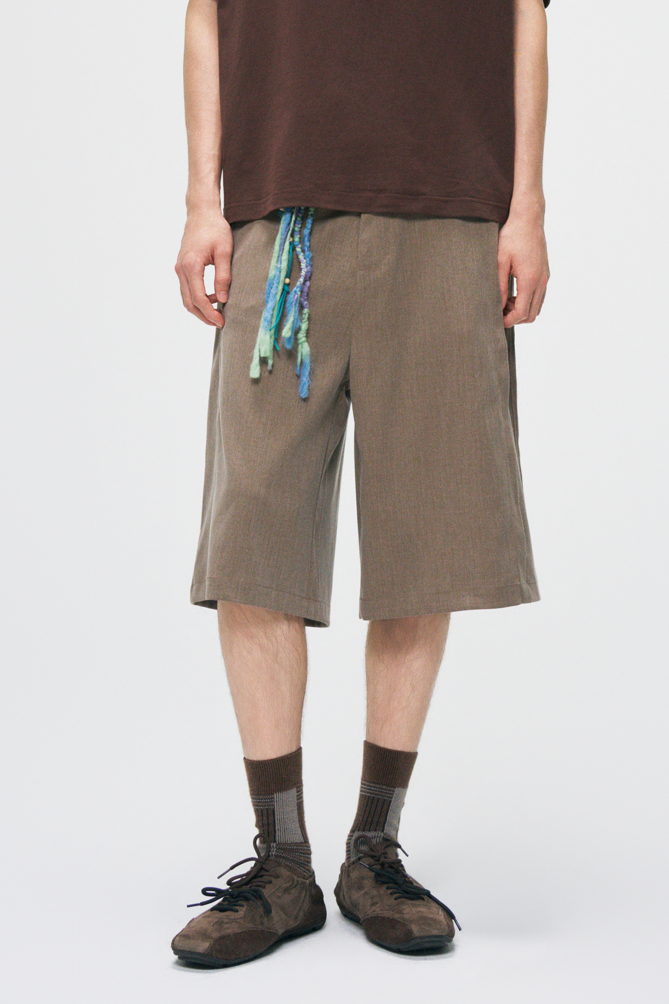 GONGHE REPUB Draped Belted Wool Shorts