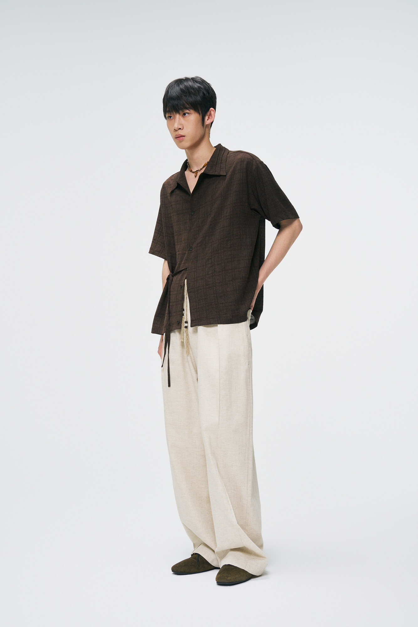 GONGHE REPUB Draped Linen Drawstring Pants