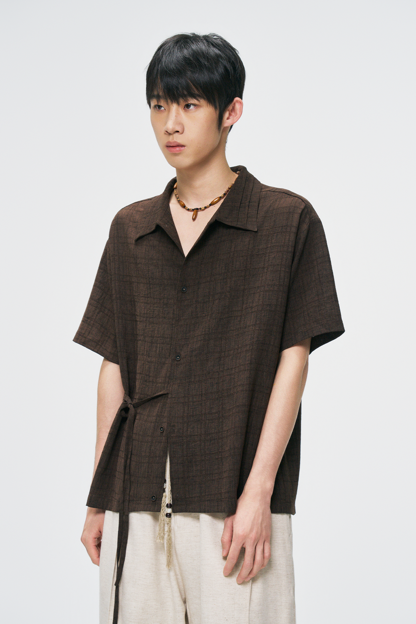 GONGHE REPUB Side-Tie Draped Half Shirt, premium urban and streetwear designers apparel on PROJECTISR.com, GONGHE REPUB