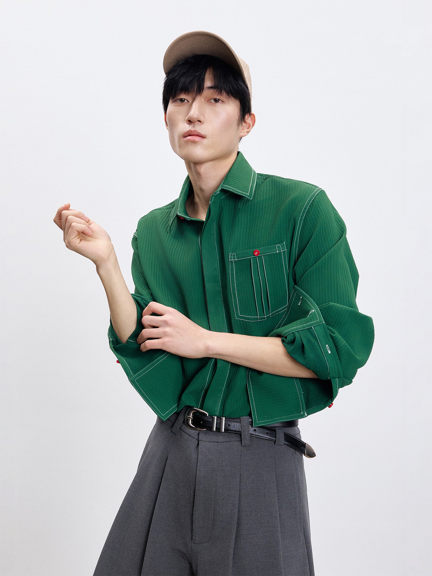 TUIMU Essential Contrast-Stitch Shirt, premium urban and streetwear designers apparel on PROJECTISR.com, TUIMU