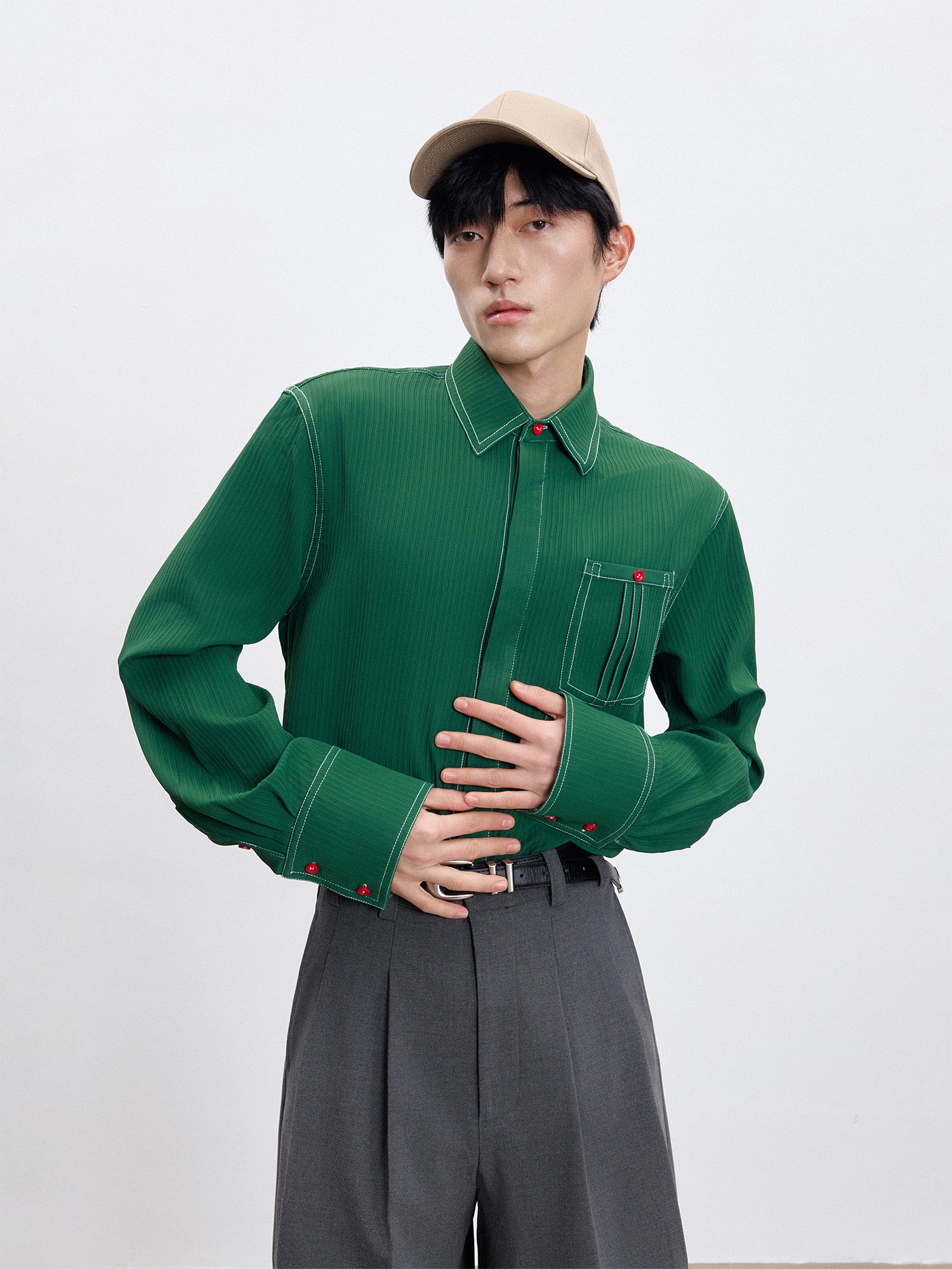 TUIMU Essential Contrast-Stitch Shirt, premium urban and streetwear designers apparel on PROJECTISR.com, TUIMU
