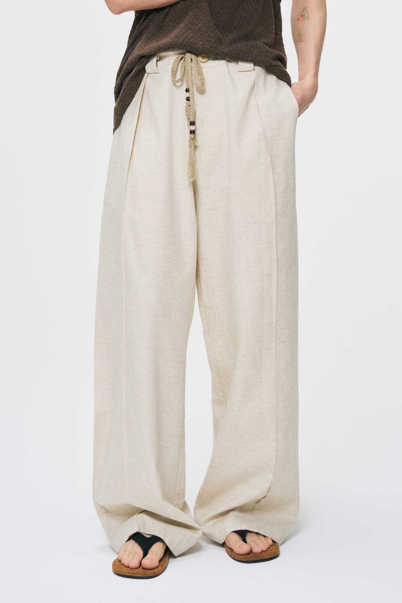 GONGHE REPUB Draped Linen Drawstring Pants