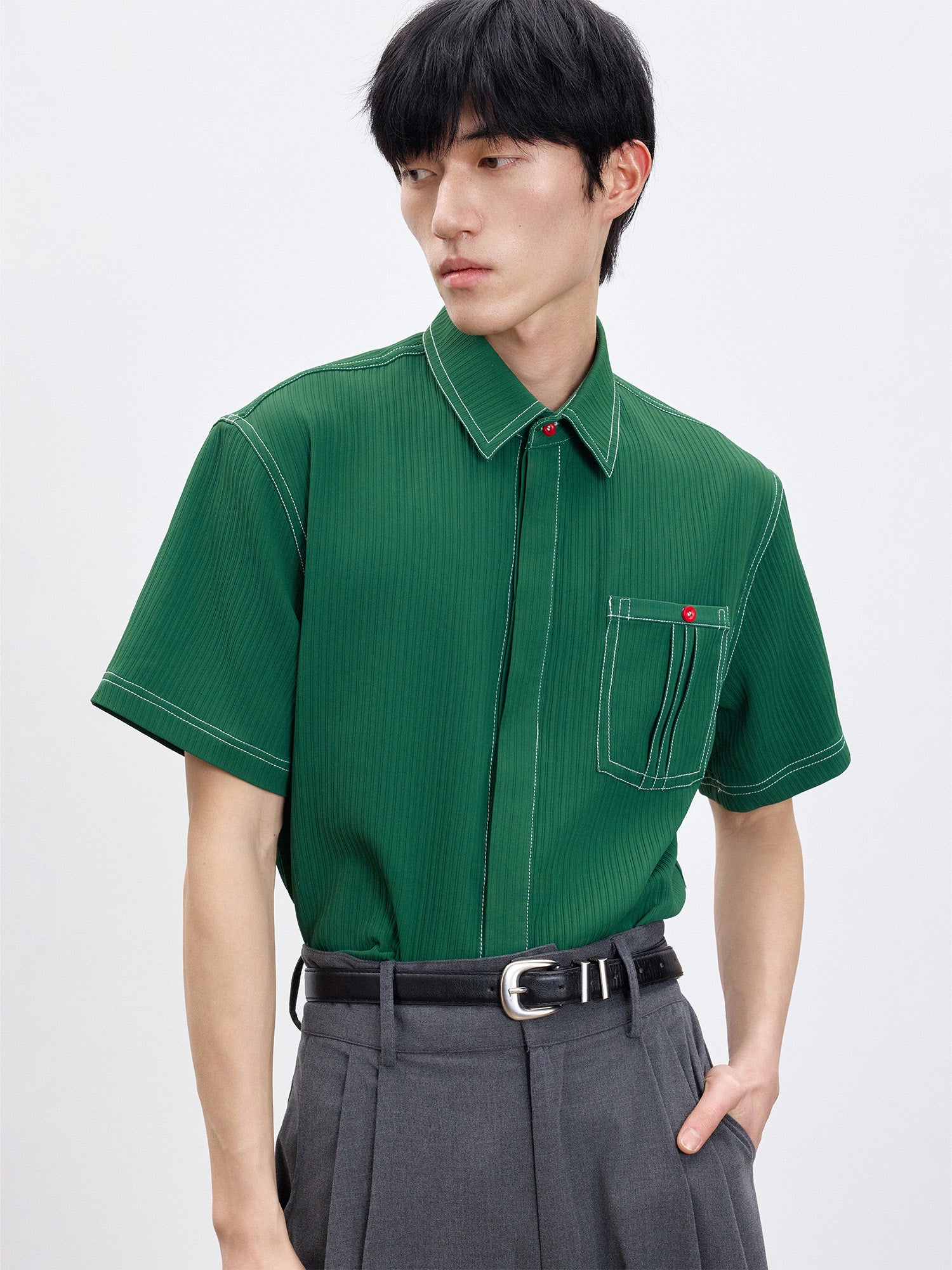 TUIMU Essential Contrast-Stitch Shirt, premium urban and streetwear designers apparel on PROJECTISR.com, TUIMU