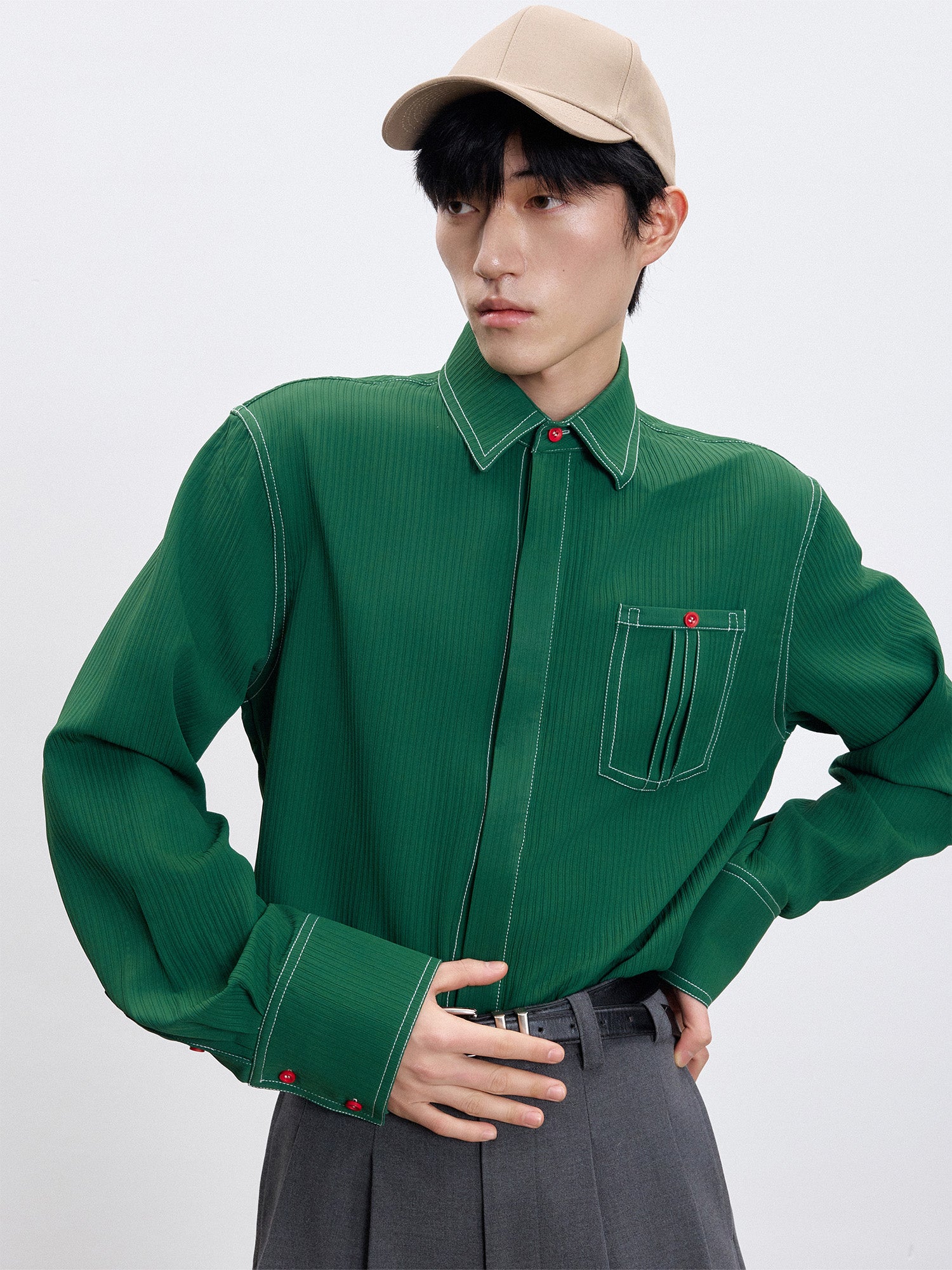 TUIMU Essential Contrast-Stitch Shirt, premium urban and streetwear designers apparel on PROJECTISR.com, TUIMU