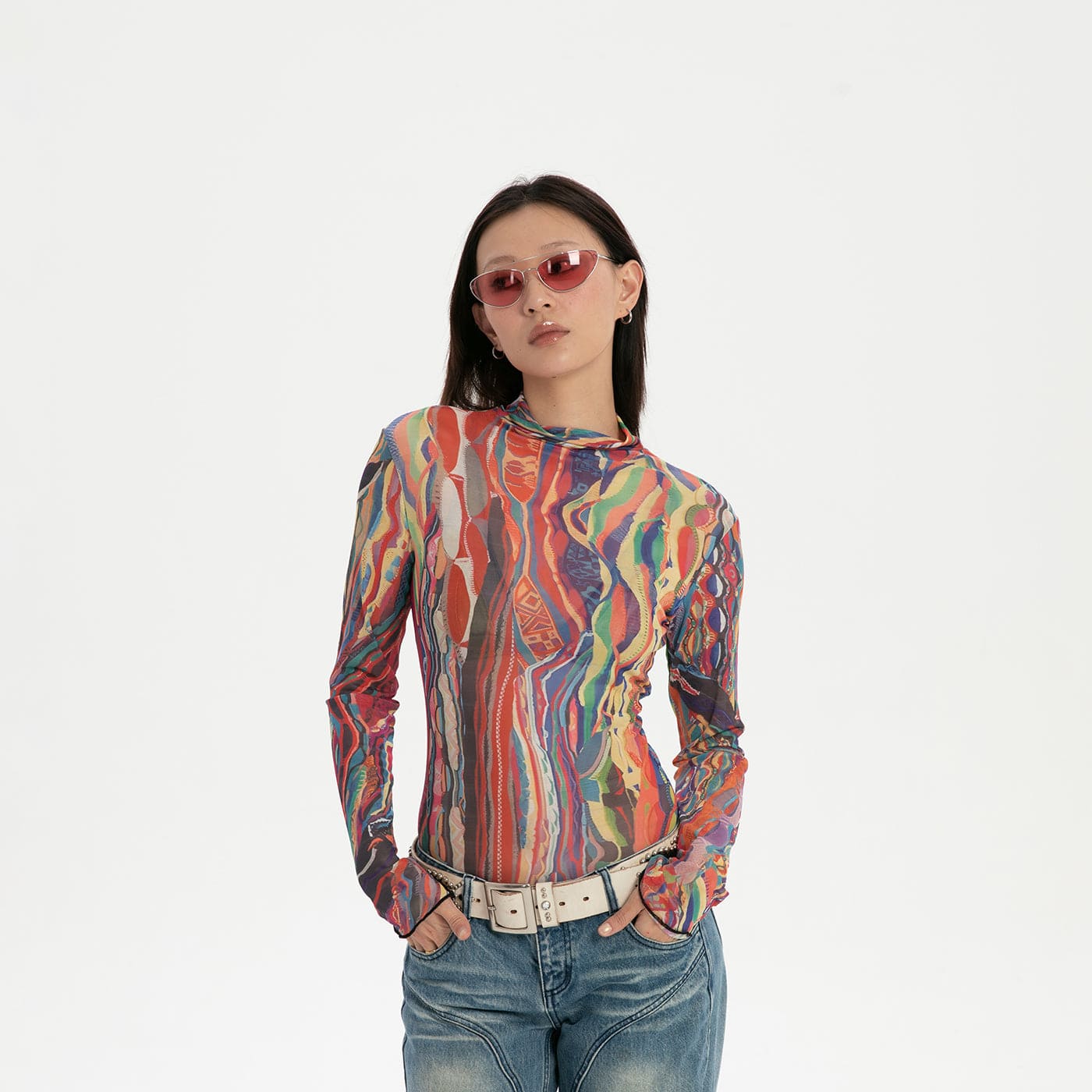 RTVG Abstract Striped Stretchy Slim-Fit L/S Tee