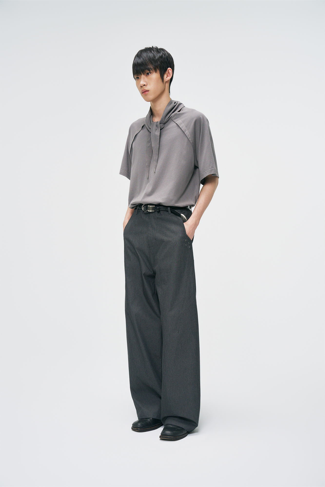 GONGHE REPUB Washed Studded Straight-Leg Pants, premium urban and streetwear designers apparel on PROJECTISR.com, GONGHE REPUB