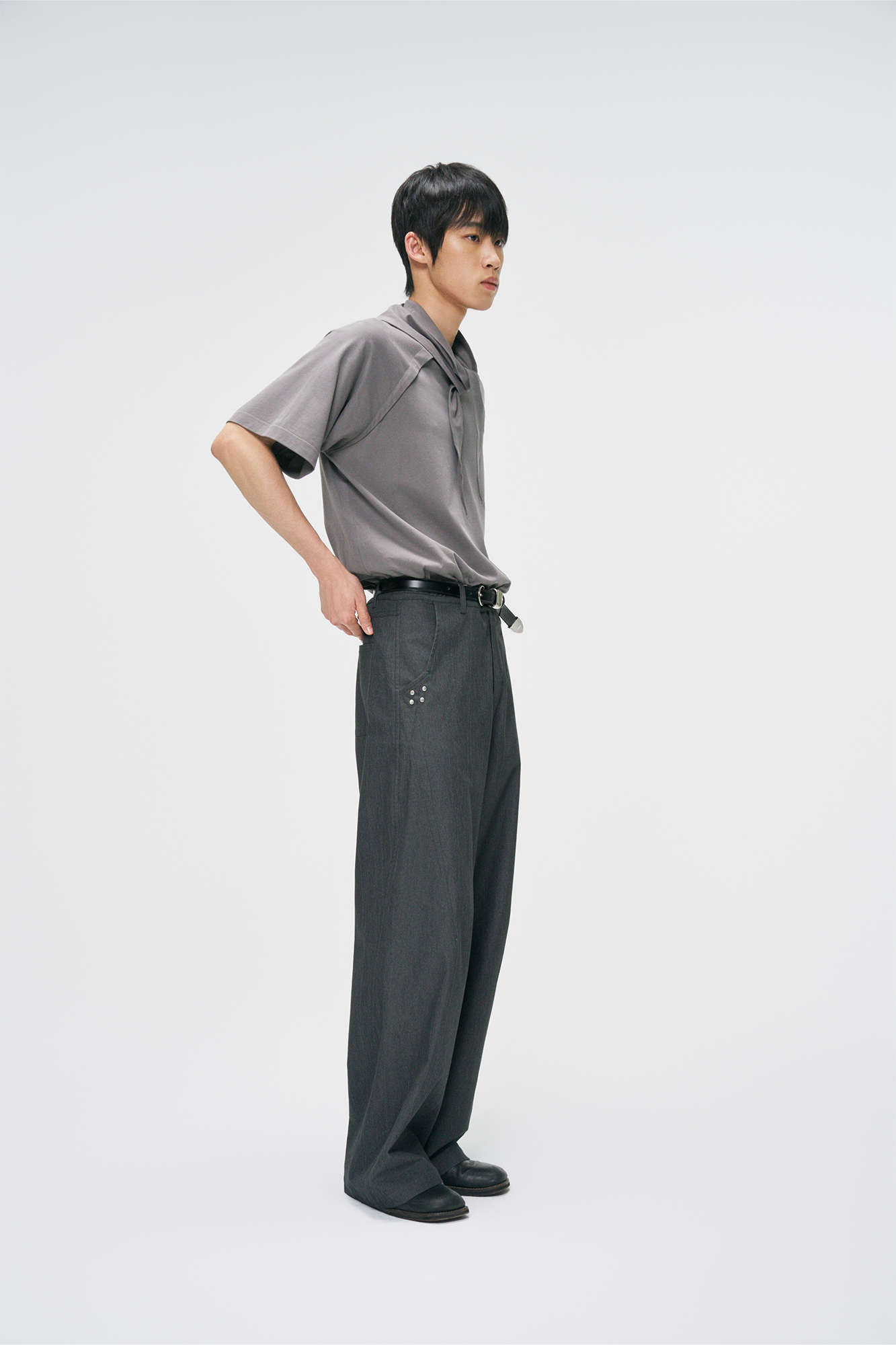 GONGHE REPUB Washed Studded Straight-Leg Pants, premium urban and streetwear designers apparel on PROJECTISR.com, GONGHE REPUB