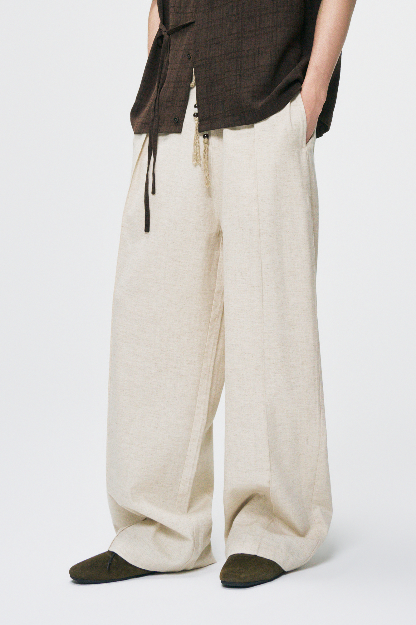 GONGHE REPUB Draped Linen Drawstring Pants
