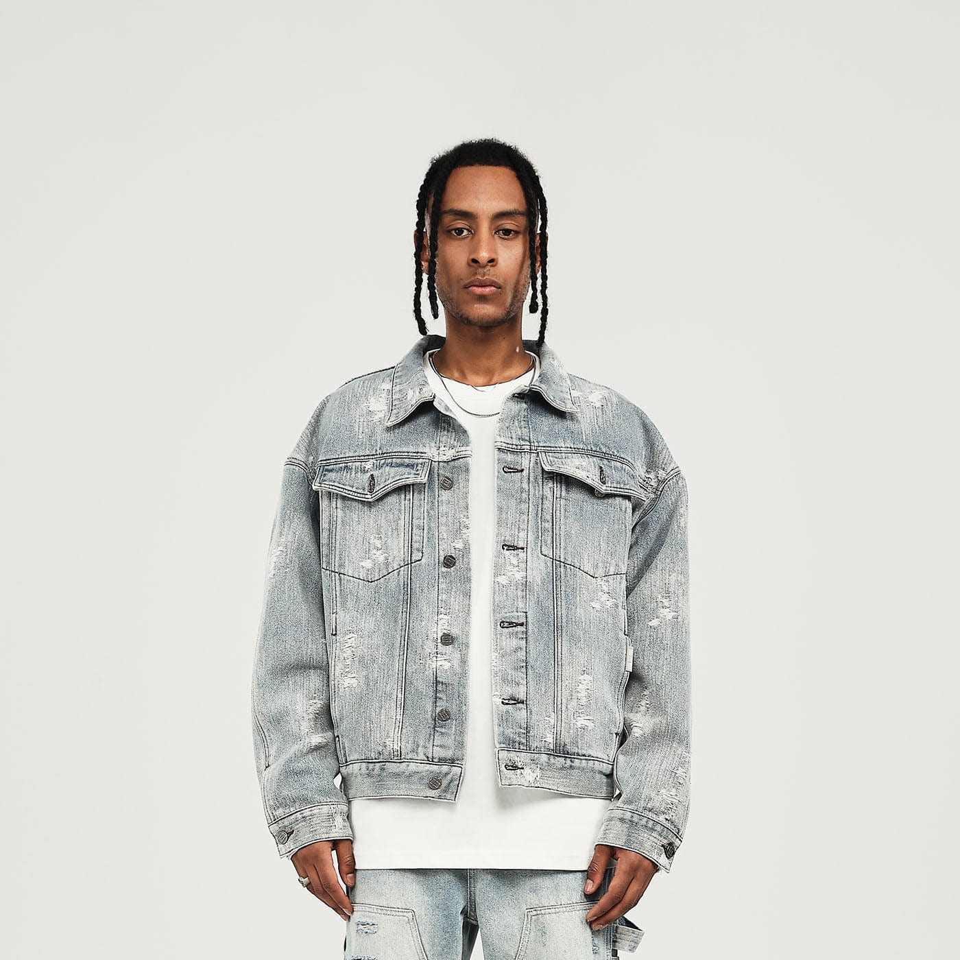 BONELESS Ripped Washed Denim Jacket, premium urban and streetwear designers apparel on PROJECTISR.com, BONELESS