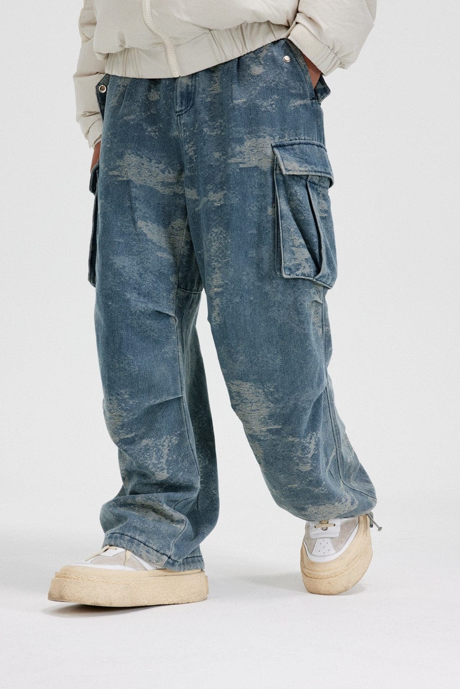 BONELESS Washed Frayed Crinkled Baggy Jeans, premium urban and streetwear designers apparel on PROJECTISR.com, BONELESS