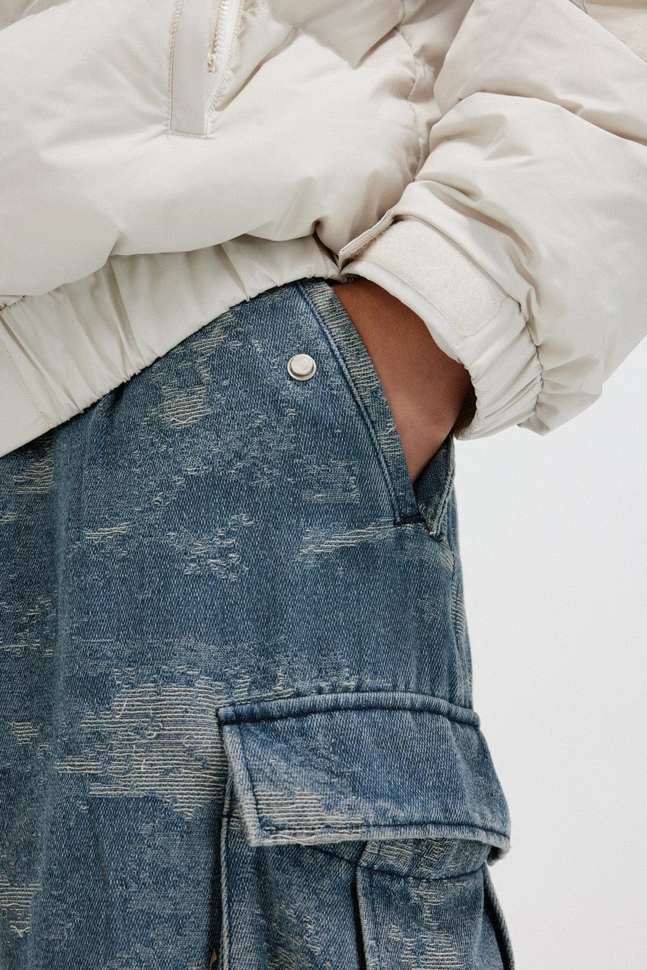 BONELESS Washed Frayed Crinkled Baggy Jeans, premium urban and streetwear designers apparel on PROJECTISR.com, BONELESS