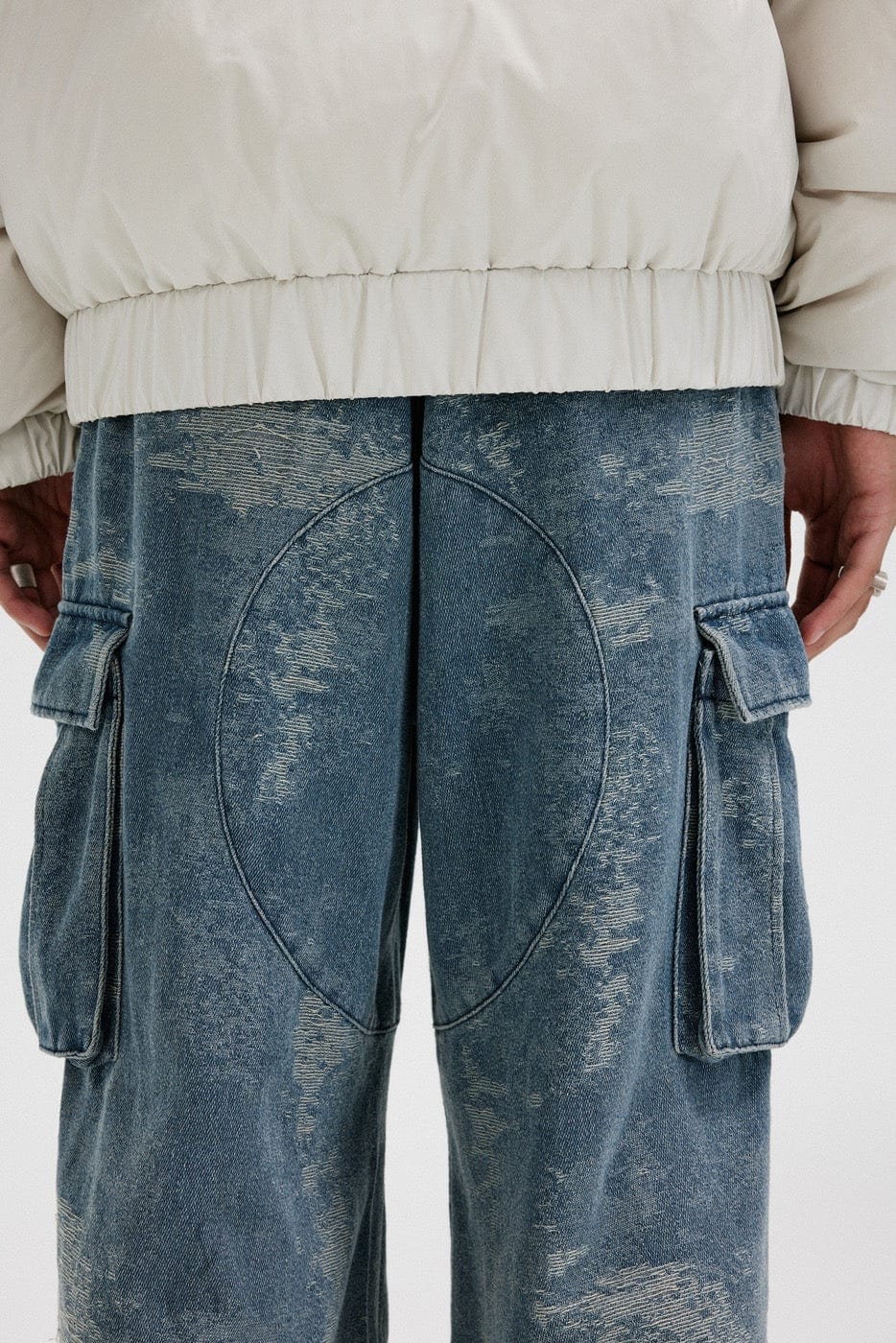 BONELESS Washed Frayed Crinkled Baggy Jeans, premium urban and streetwear designers apparel on PROJECTISR.com, BONELESS