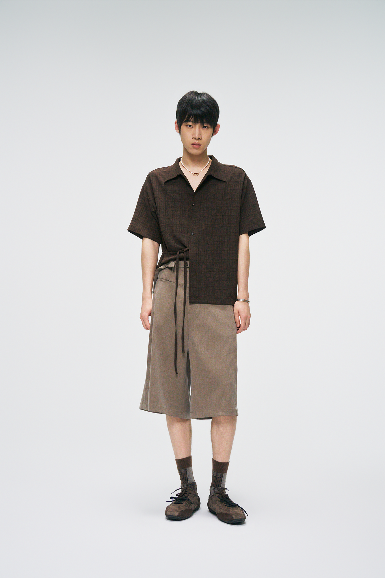 GONGHE REPUB Side-Tie Draped Half Shirt, premium urban and streetwear designers apparel on PROJECTISR.com, GONGHE REPUB