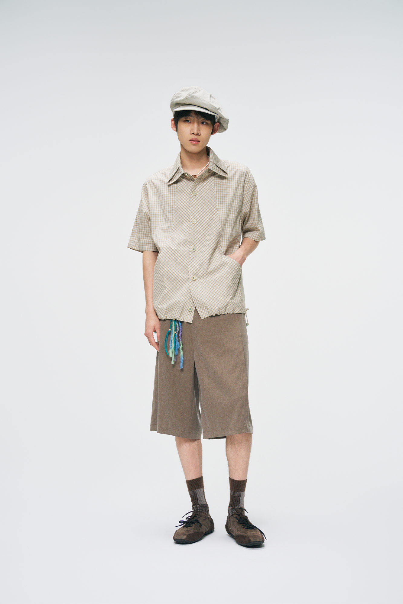 GONGHE REPUB Draped Belted Wool Shorts