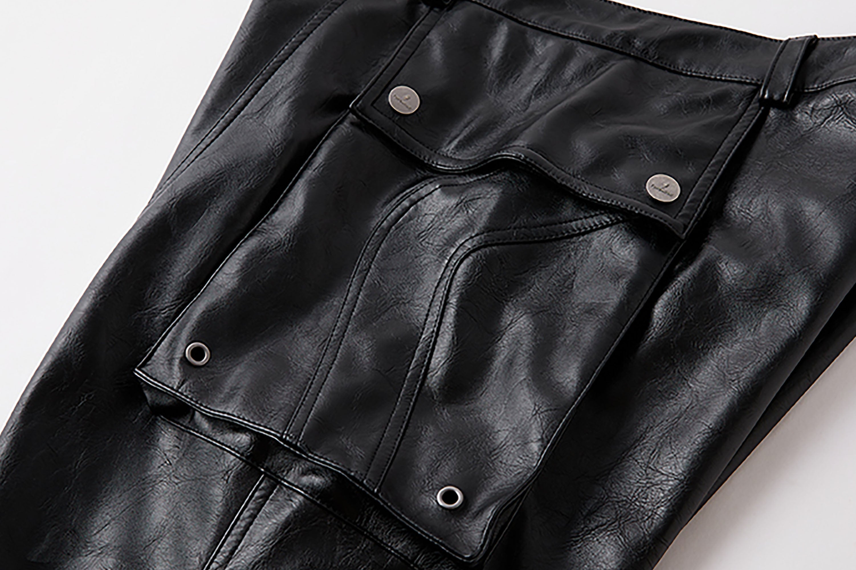 FORFEARTHAT Glossy Panel Zip Hem PU Cargo Pants