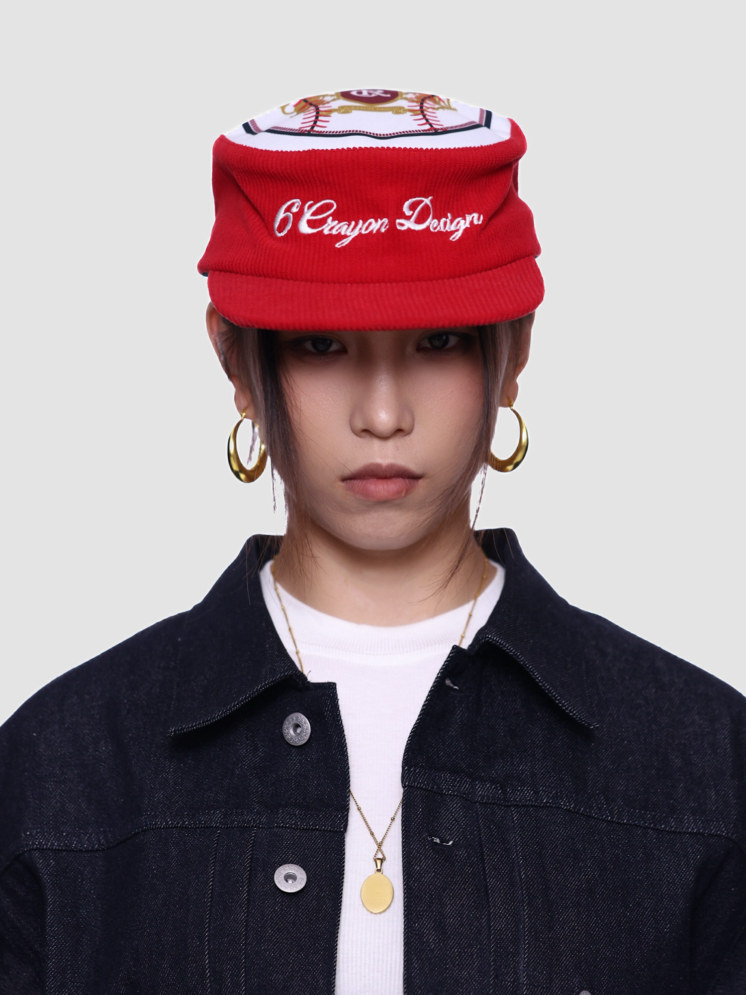 6CRAYON Embroidered Patchwork Corduroy Baseball Cap