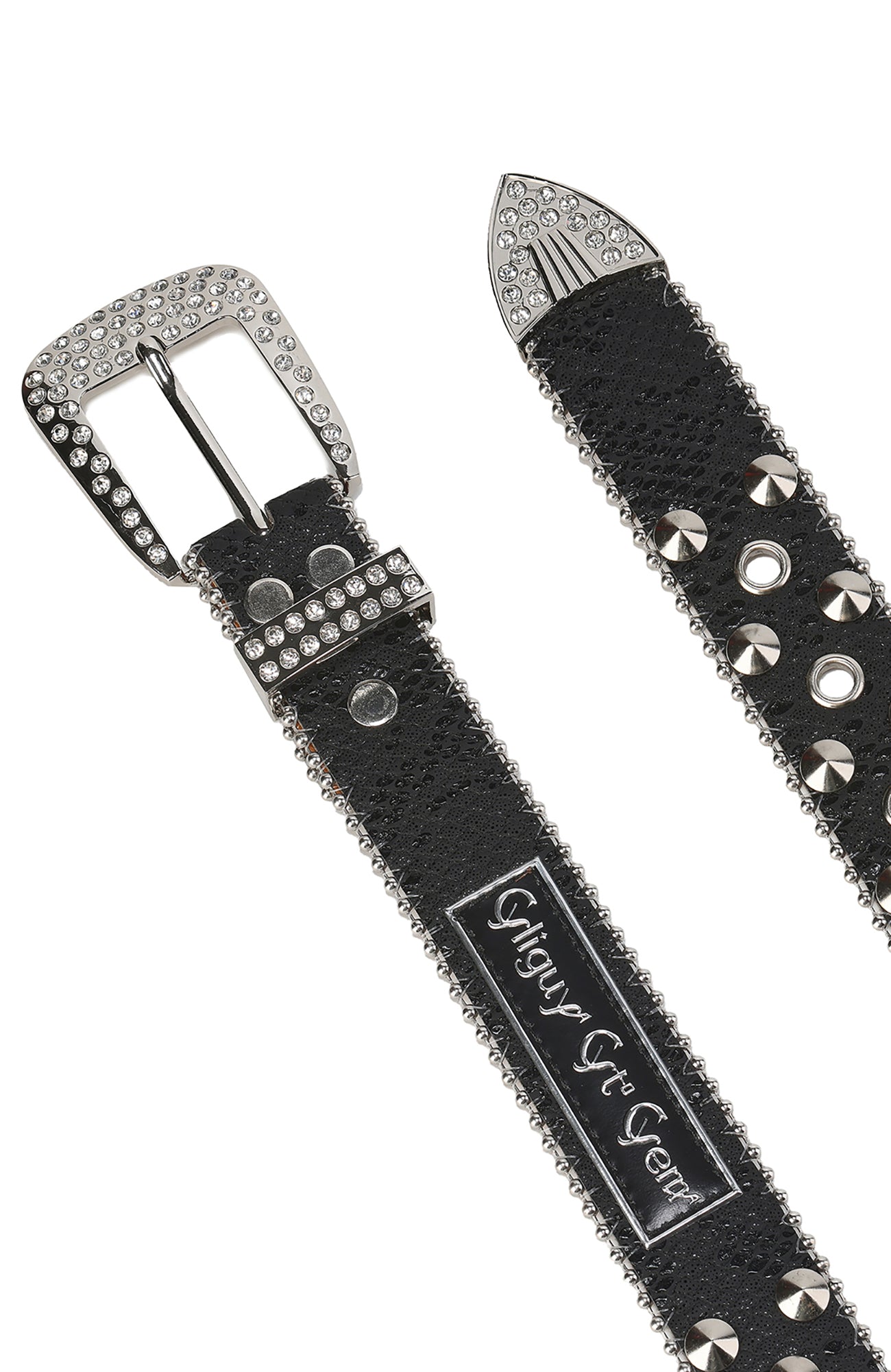 CYCYCY Serpentine Embossed Double Buckle Studded Belt Black