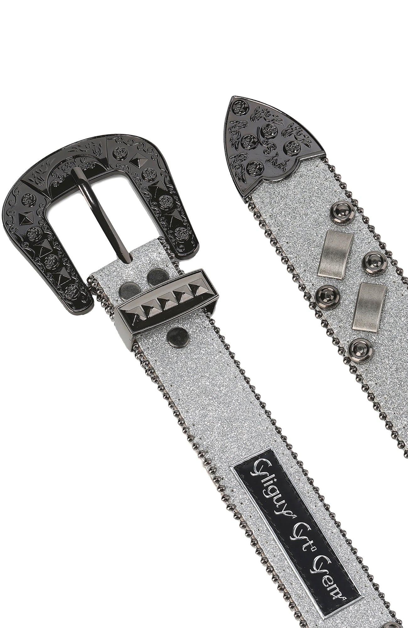 CYCYCY Bar Studded Filigree Leather Belt Gray