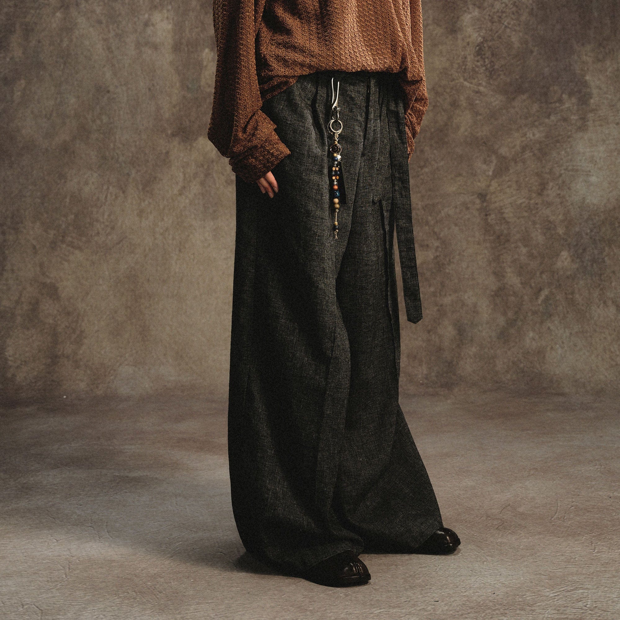 GONGHE REPUB Linen-Blend Pleated Belt Wide-Leg Trousers, premium urban and streetwear designers apparel on PROJECTISR.com, GONGHE REPUB