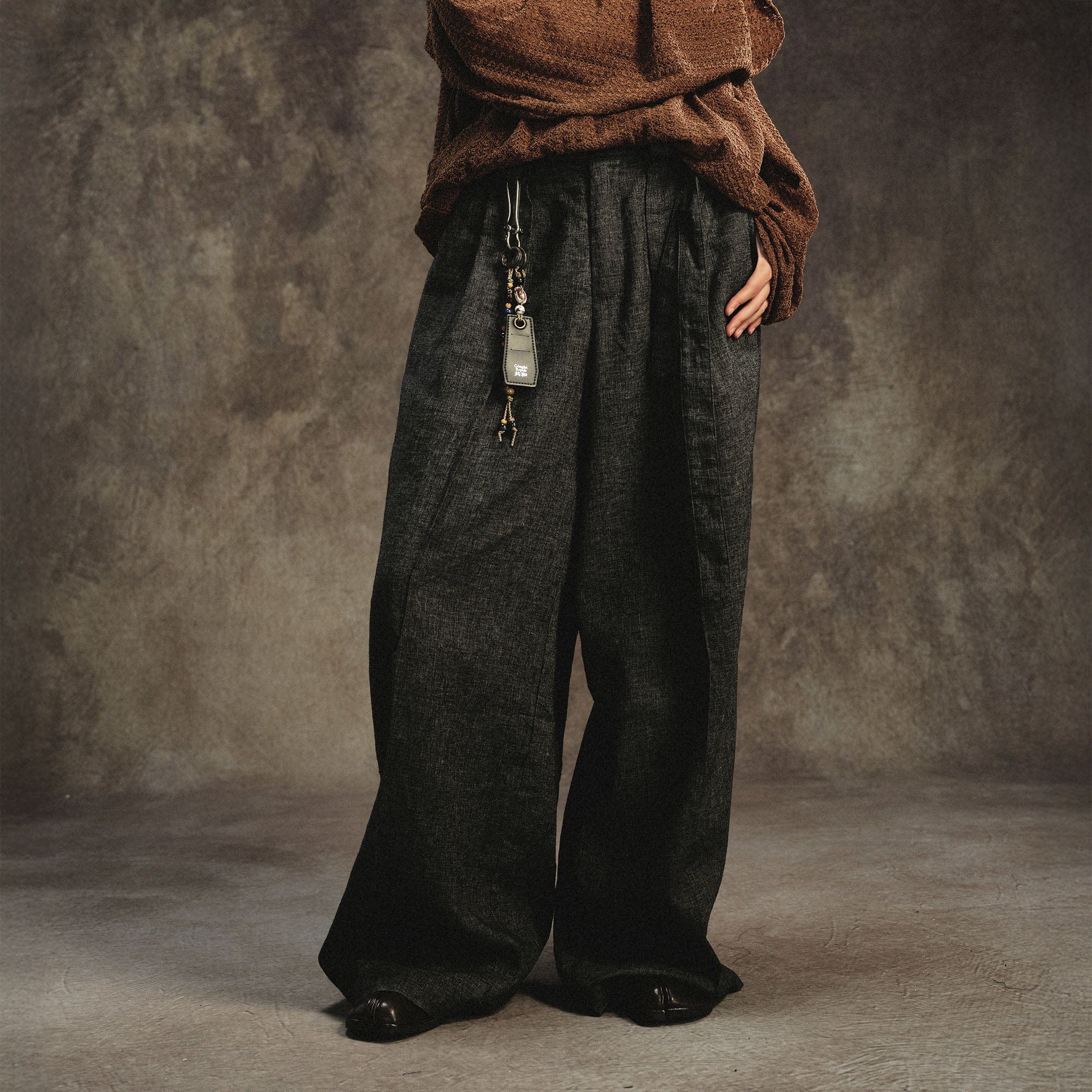 GONGHE REPUB Linen-Blend Pleated Belt Wide-Leg Trousers, premium urban and streetwear designers apparel on PROJECTISR.com, GONGHE REPUB