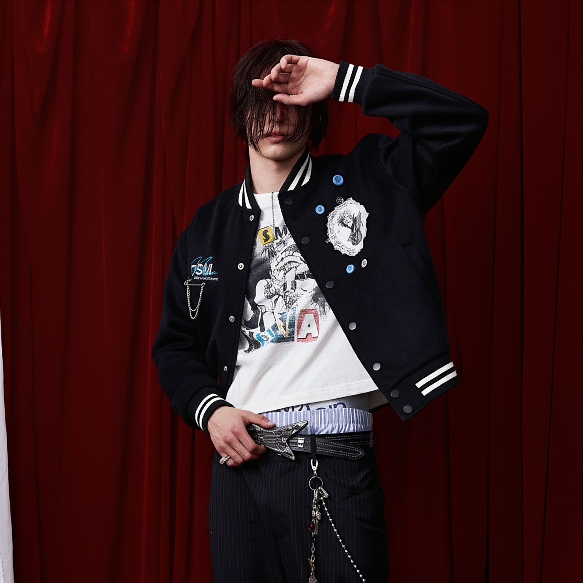DONSMOKE Embellished Manga Patch Varsity Jacket