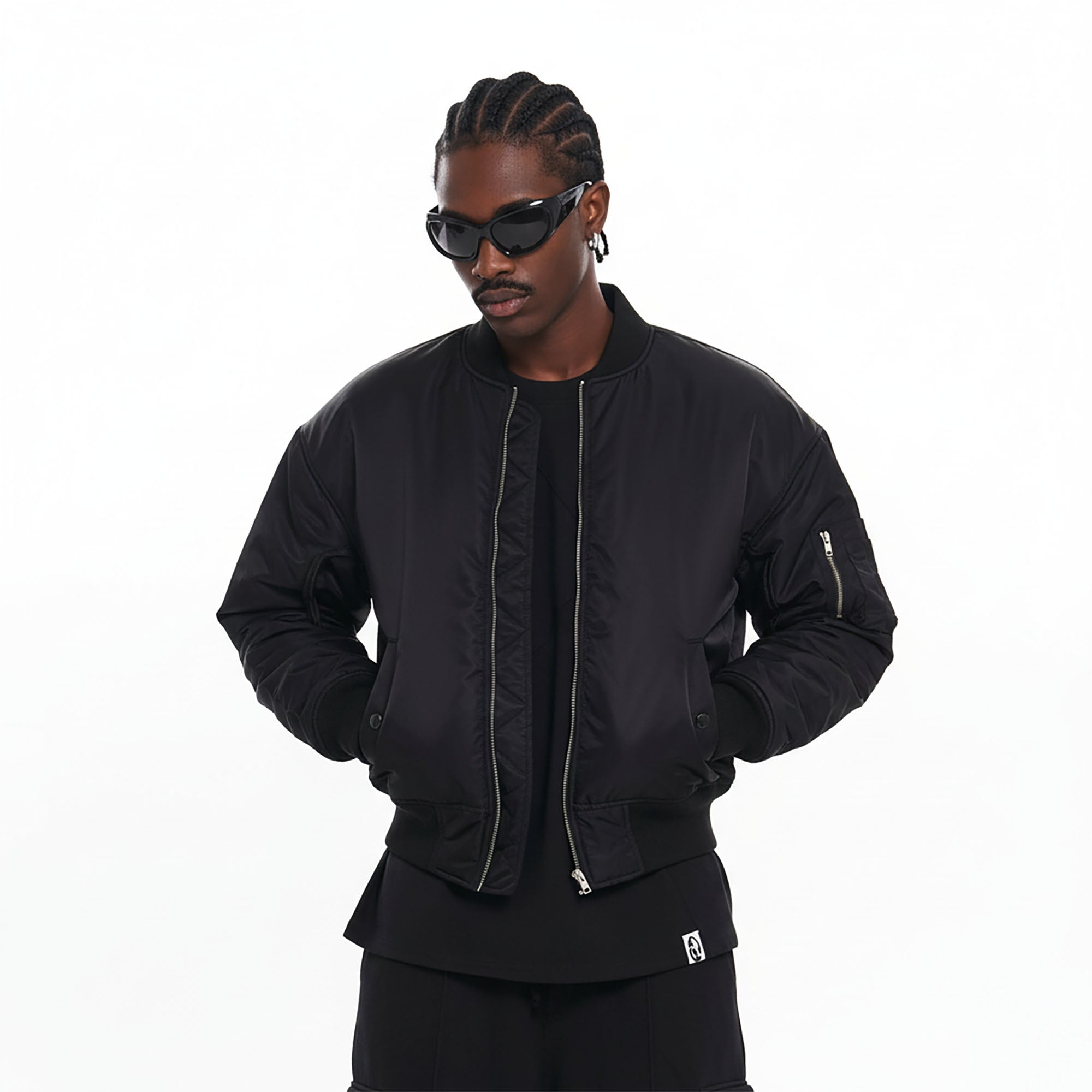 EGOFETCH Ruched Cropped Bomber Jacket