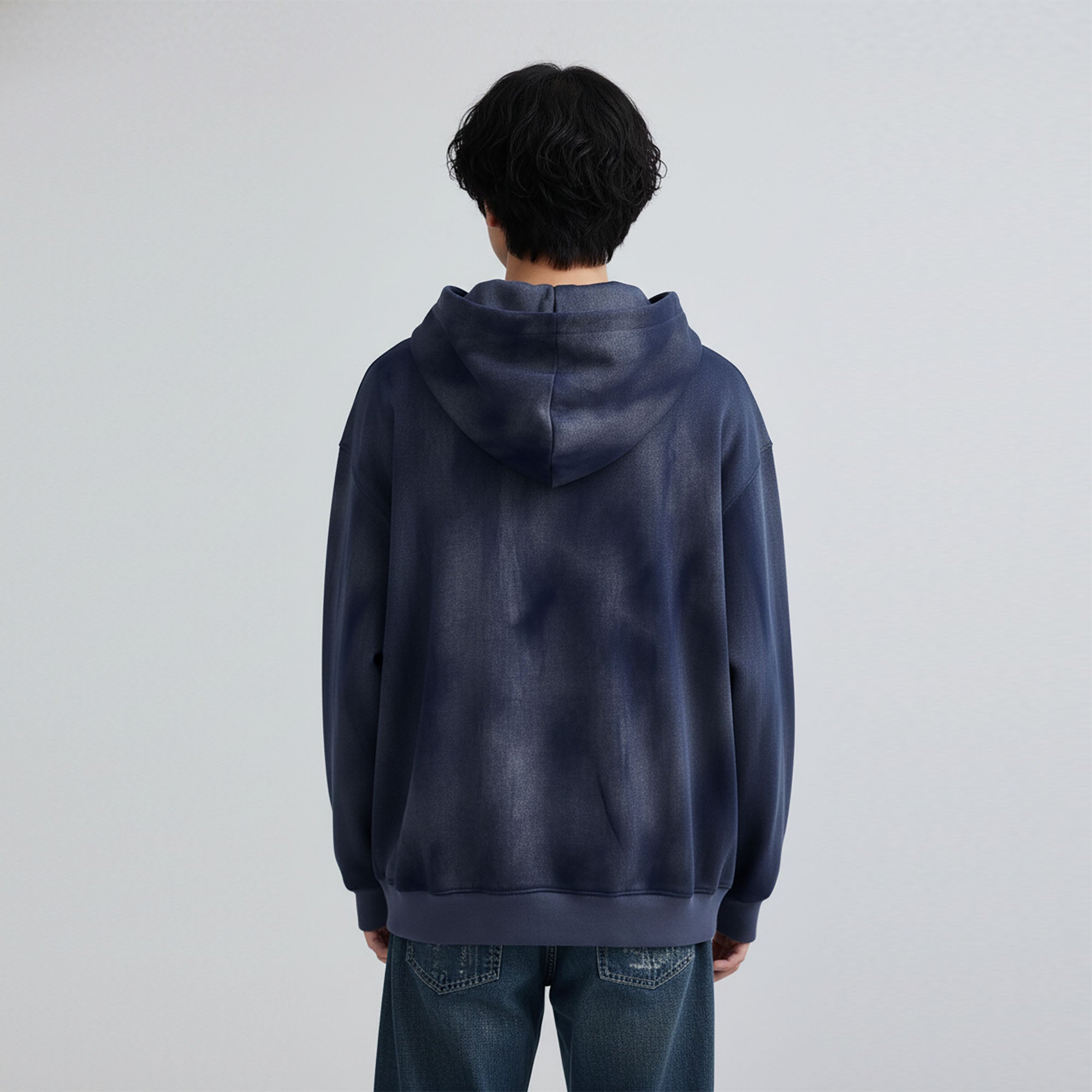OIPWORD Embroidered Distressed Dual-Zip Hoodie