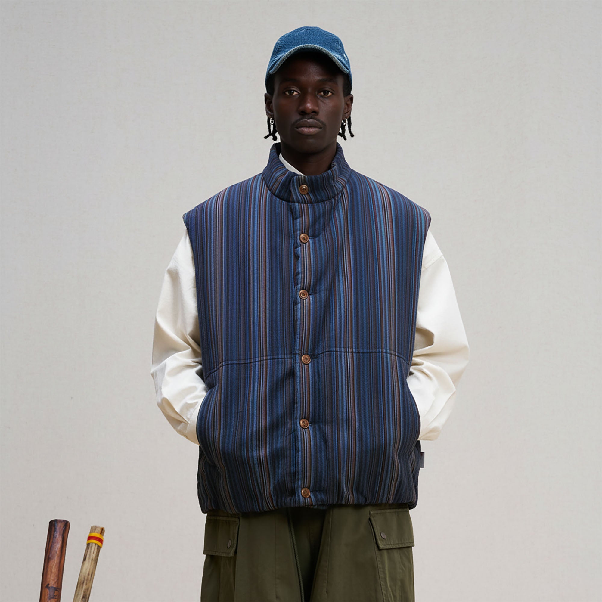 UNLIMITED MOTE Stripe Stand-Collar Padded Vest