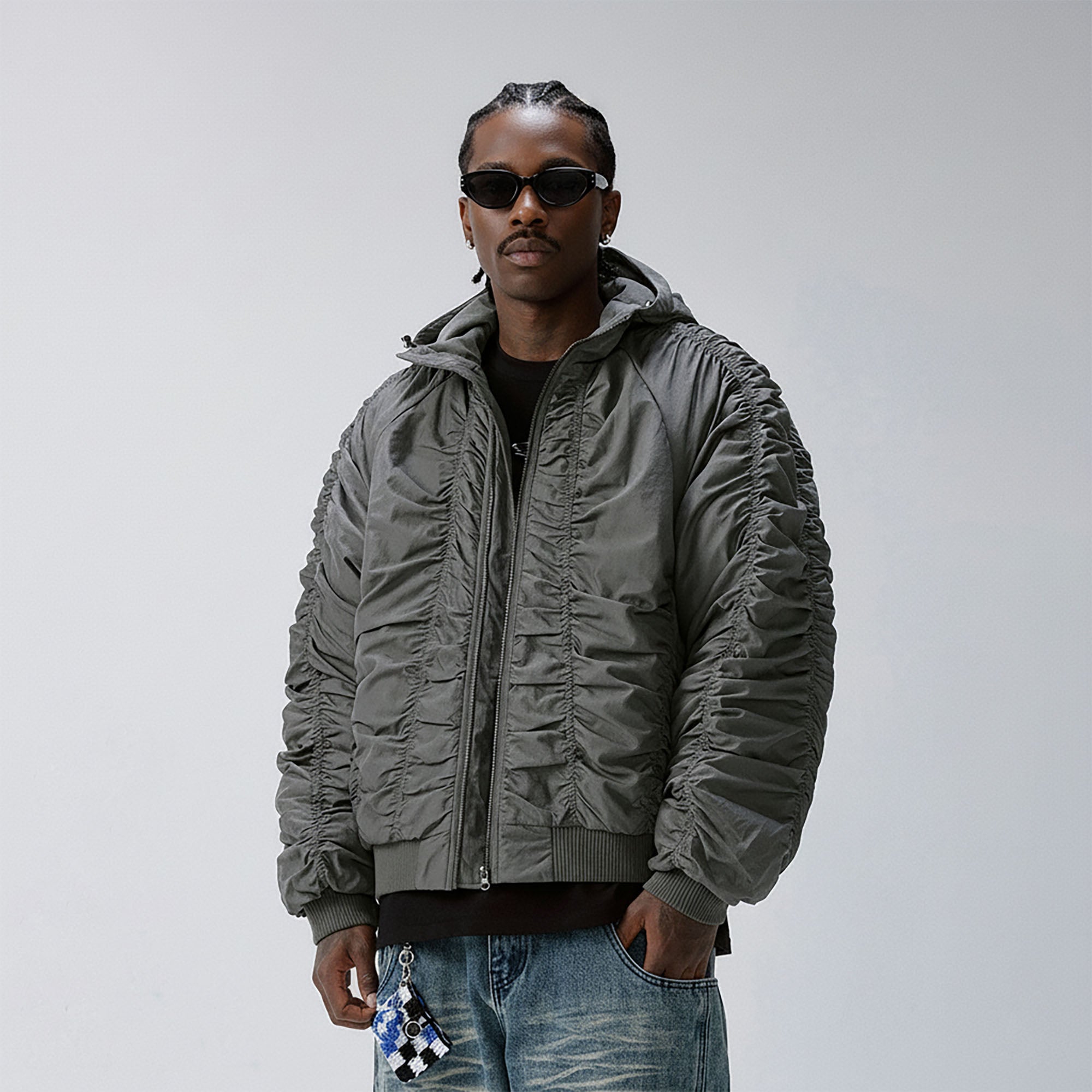 F2CE Ruched Nylon Hooded Bomber