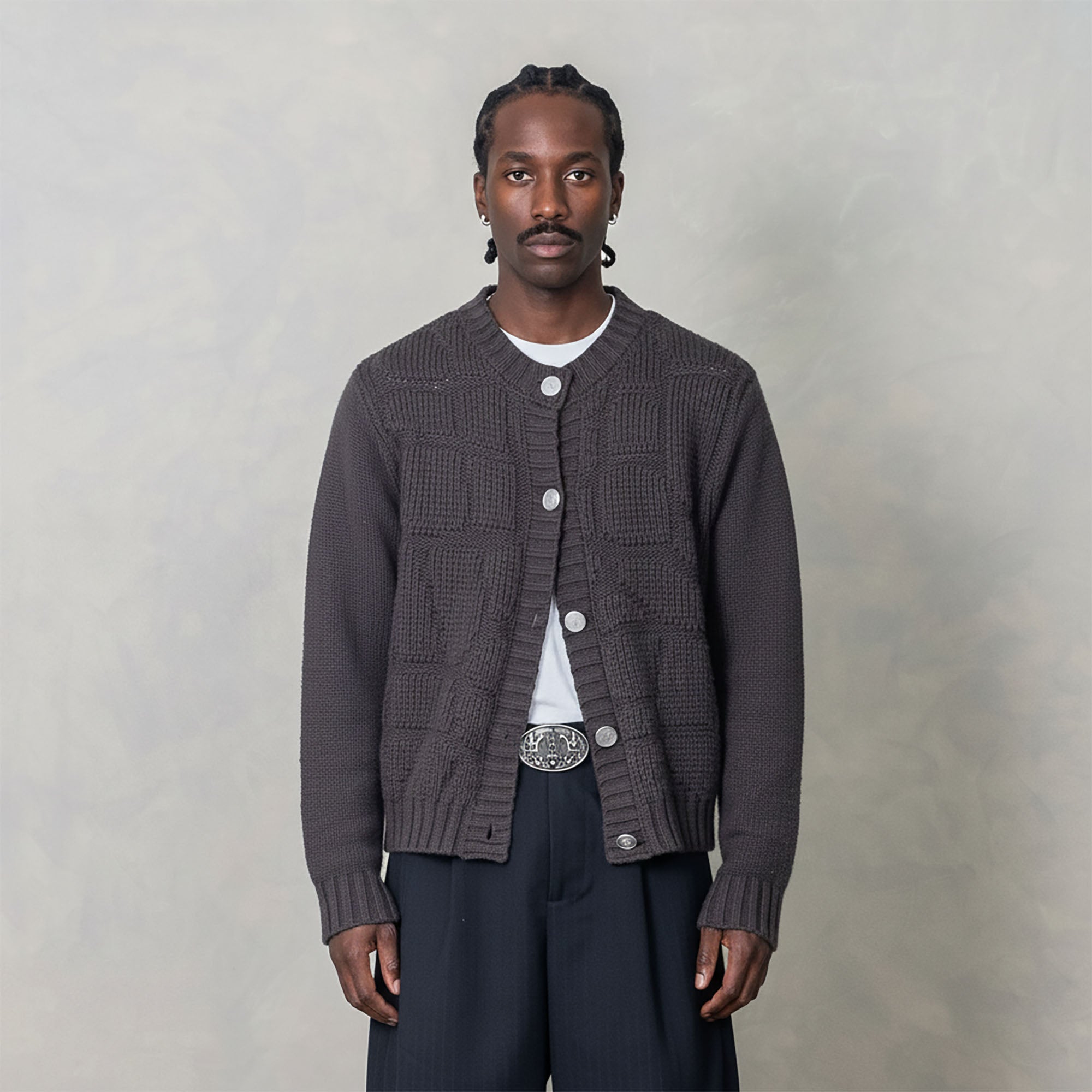 IN EXISTENCE Wool-Blend Snake Scale Jacquard Cardigan
