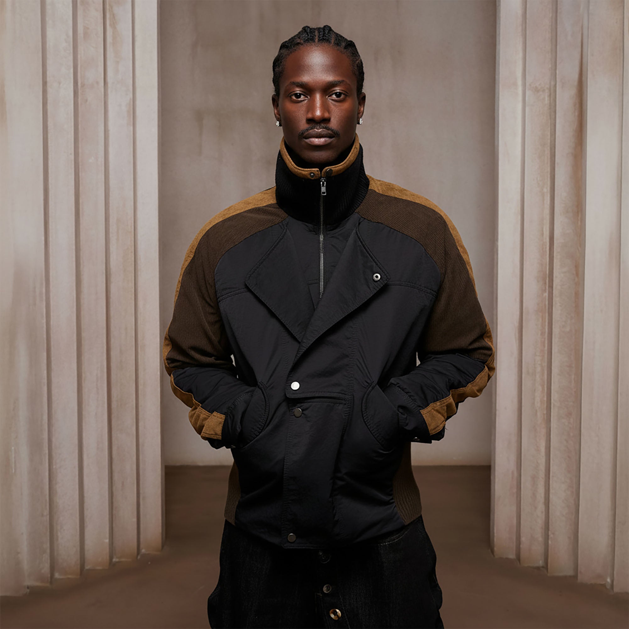 DND4DES Contrast Suede Corduroy Panel Jacket