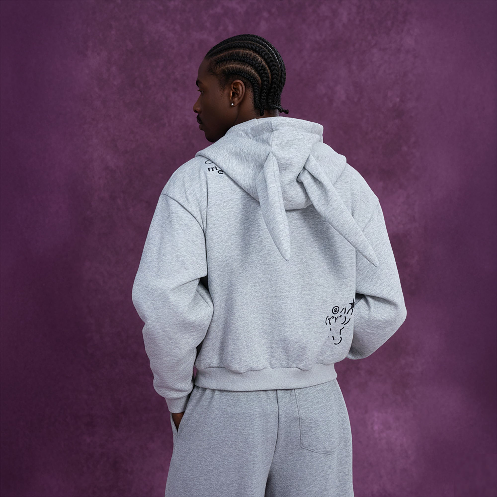 CLP Rabbit Ear Doodle Zip-Up Hoodie