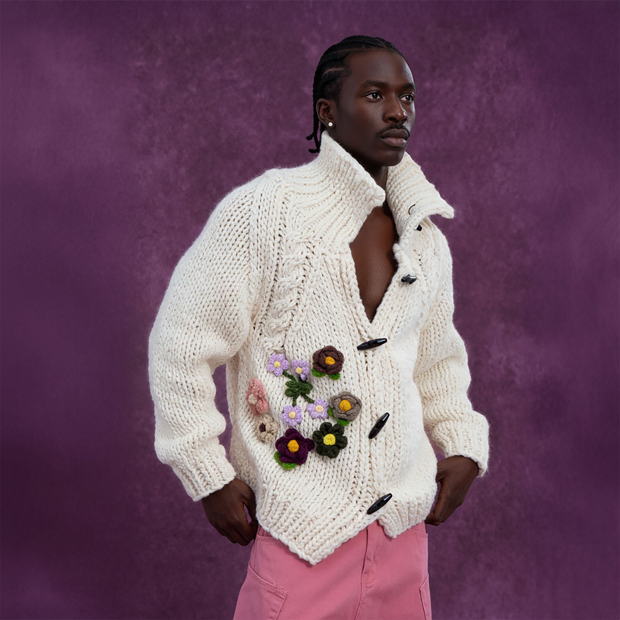CLP Chunky Bloom Stand-Collar Cardigan