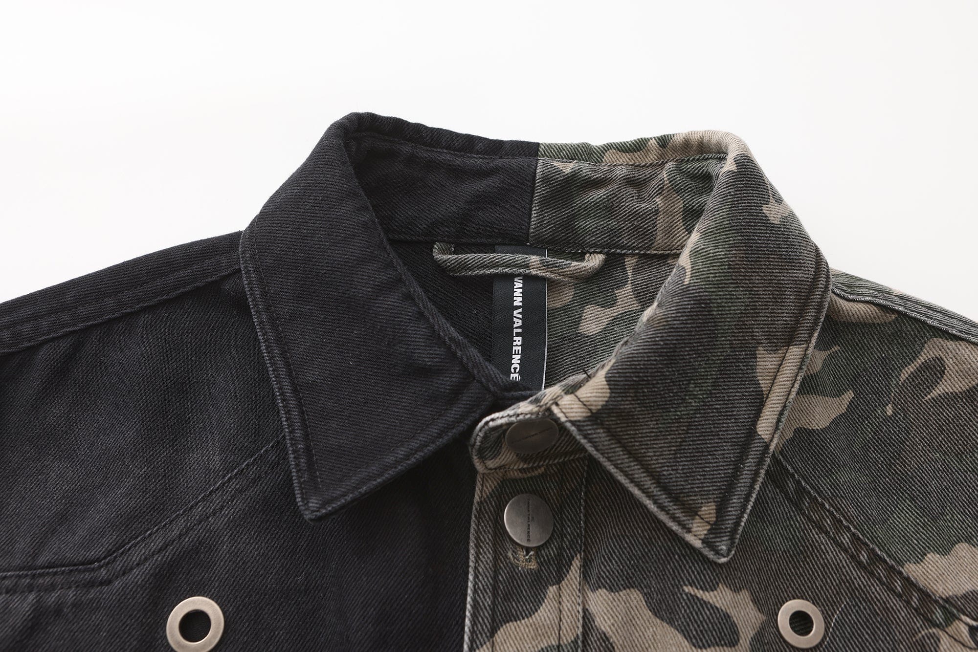VANN VALRENCE Paneled Camo Denim Shirt