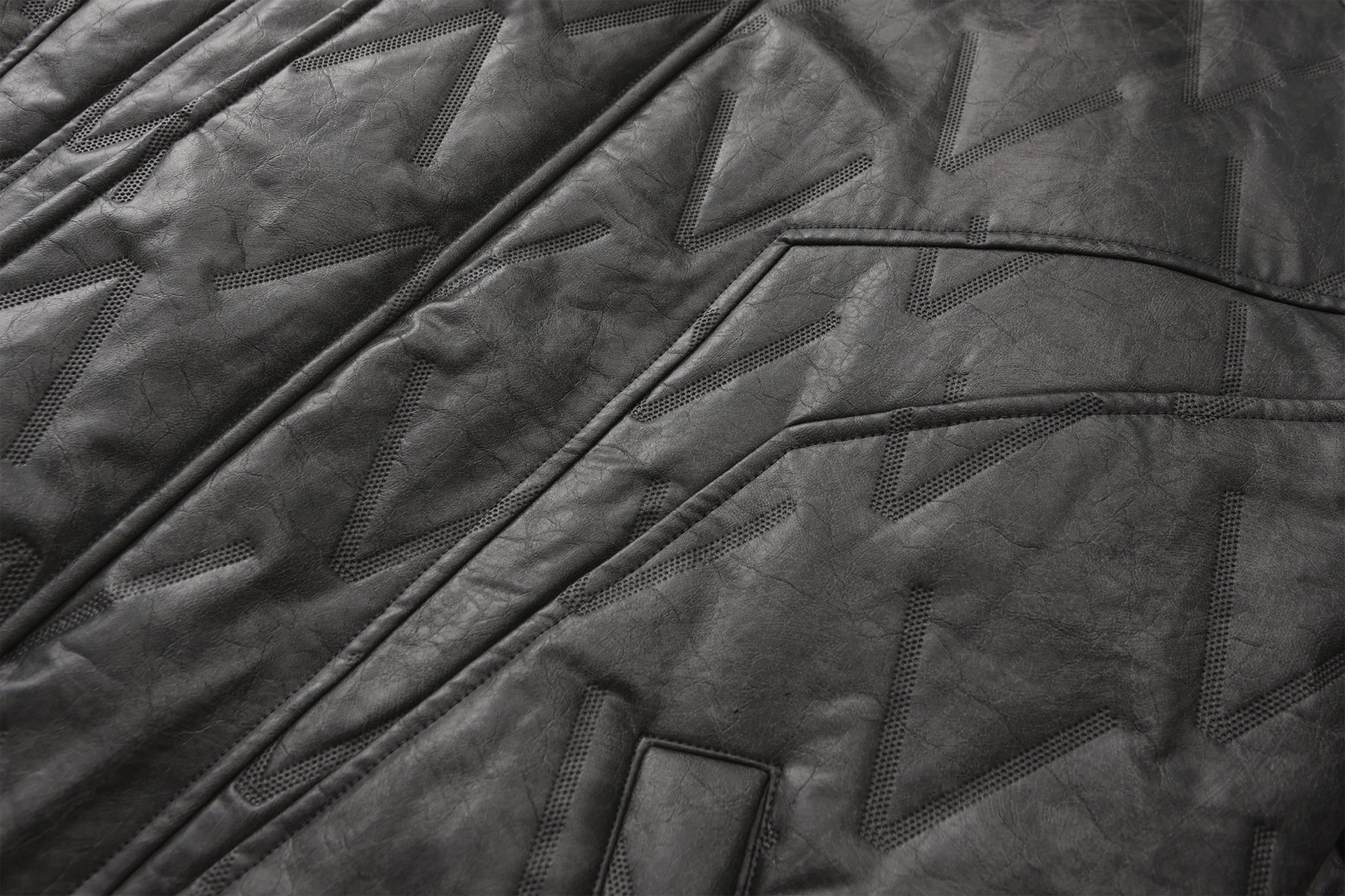 VANN VALRENCE Diamond-Embossed Faux Leather Hooded Puffer