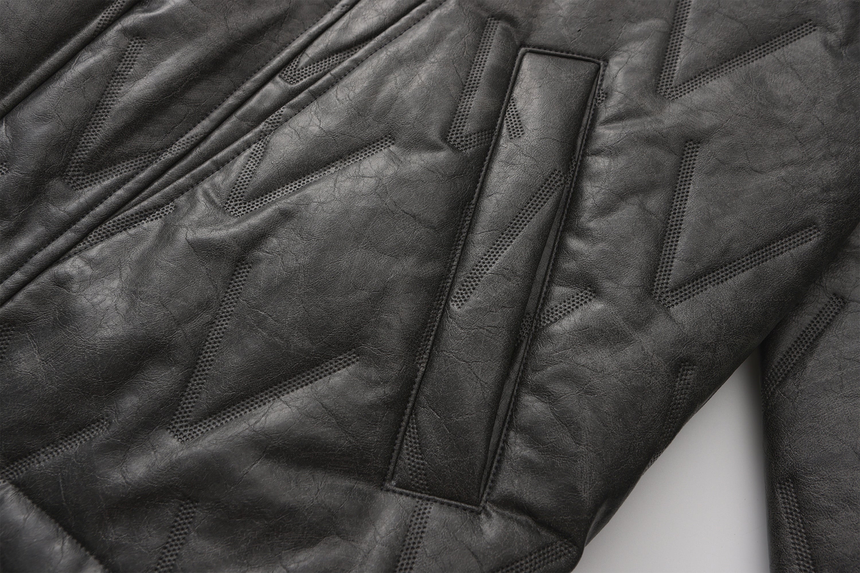 VANN VALRENCE Diamond-Embossed Faux Leather Hooded Puffer