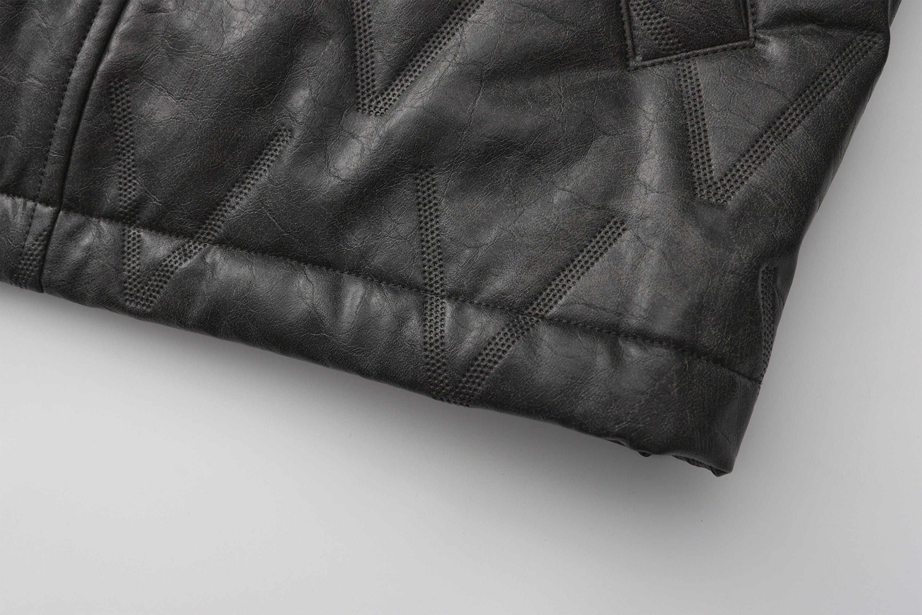 VANN VALRENCE Diamond-Embossed Faux Leather Hooded Puffer