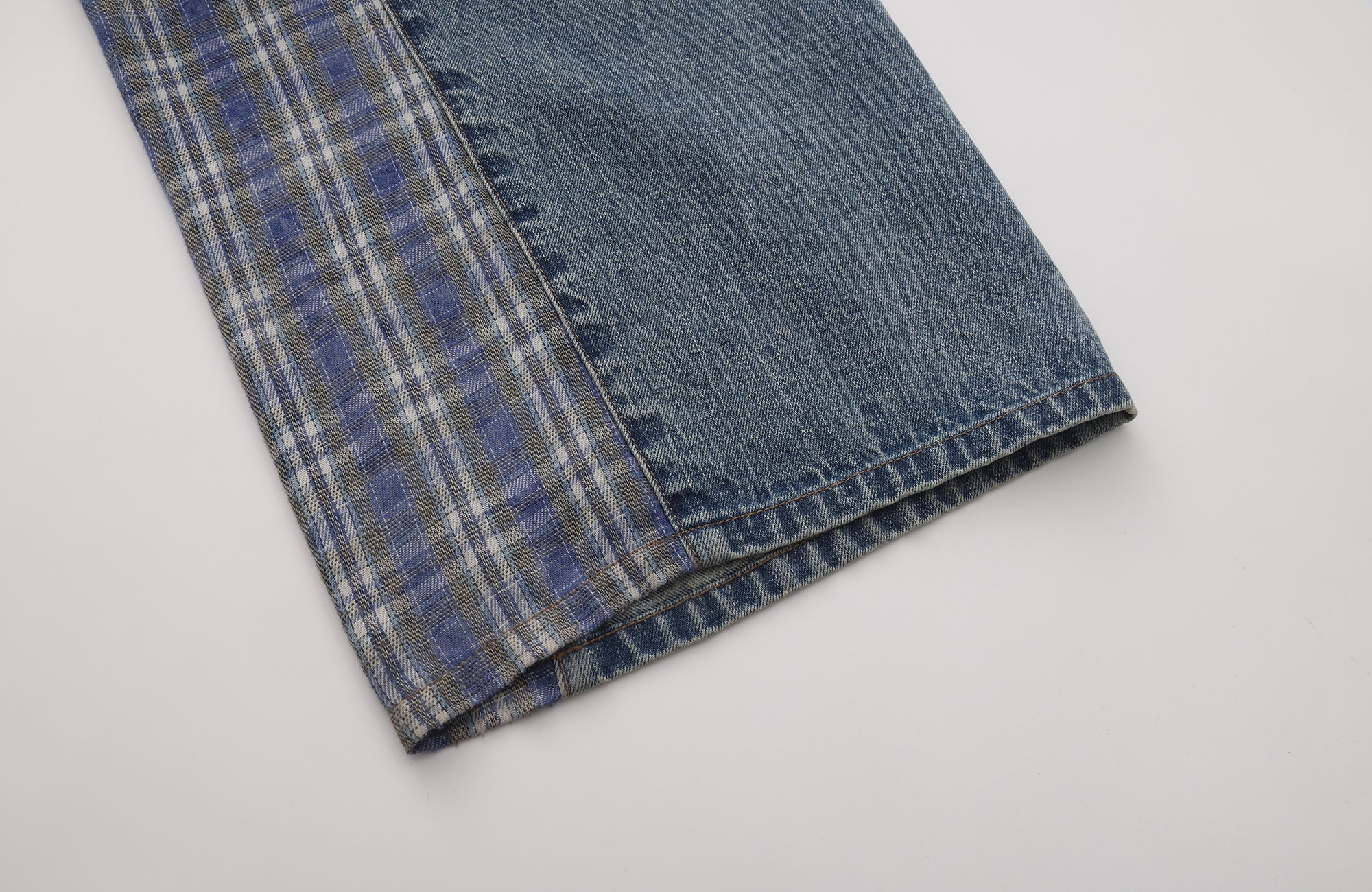 INTERRUPT Plaid Spliced Faux Two-Piece Wide-Leg Jeans