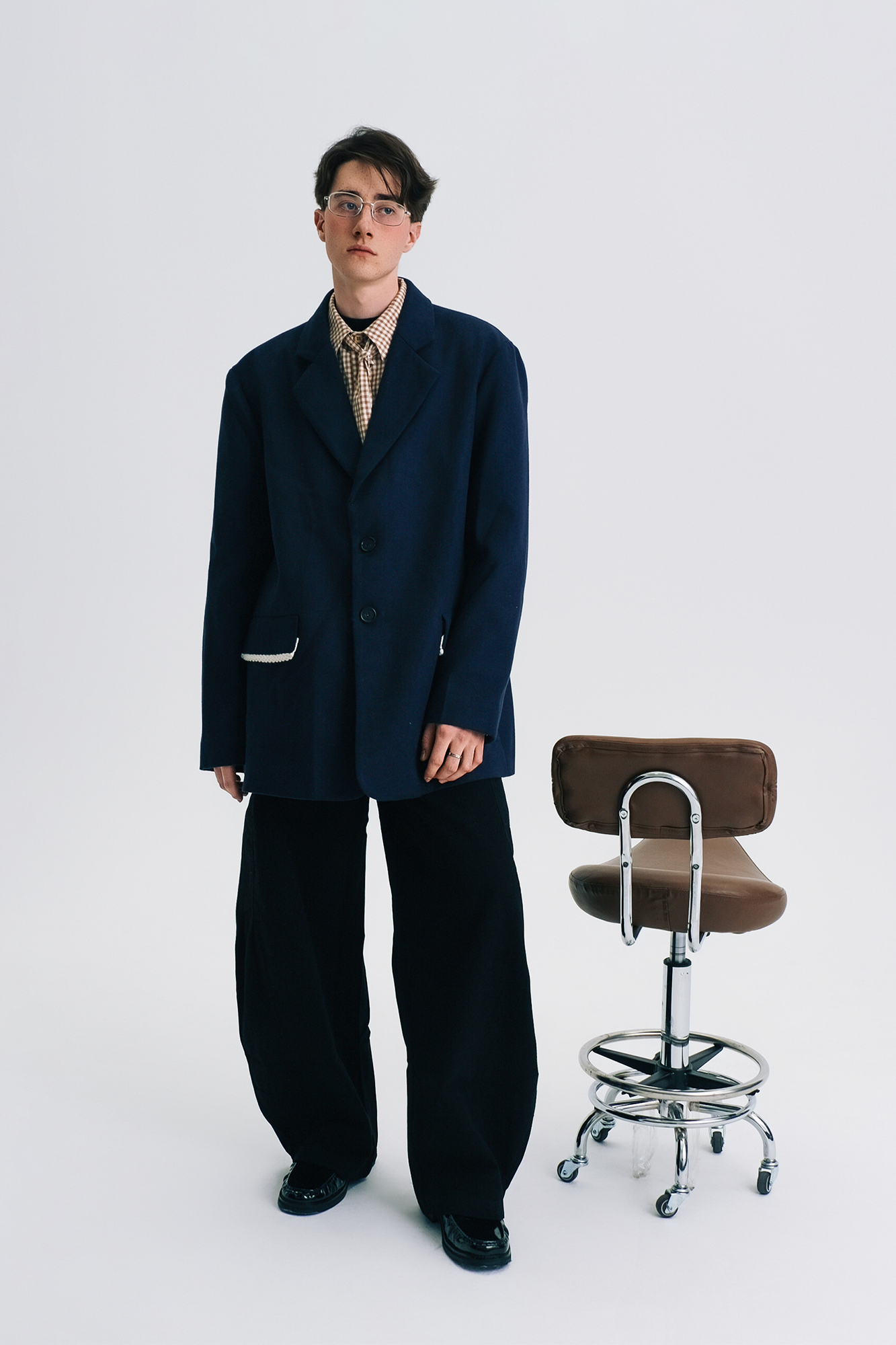 WIID Braid-Trim Flap Pockets Oversized Blazer