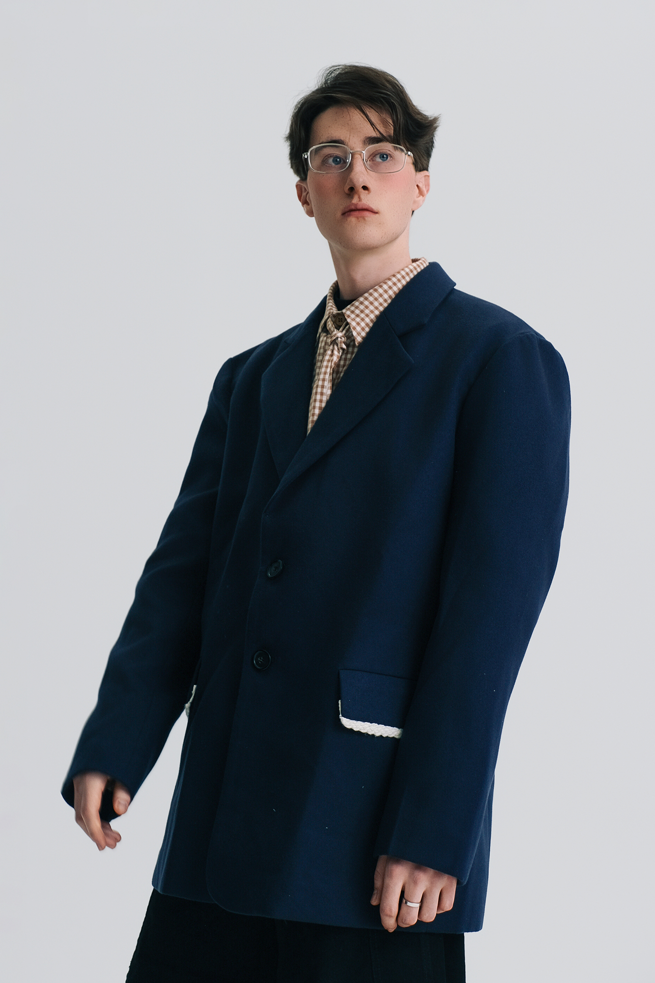 WIID Braid-Trim Flap Pockets Oversized Blazer