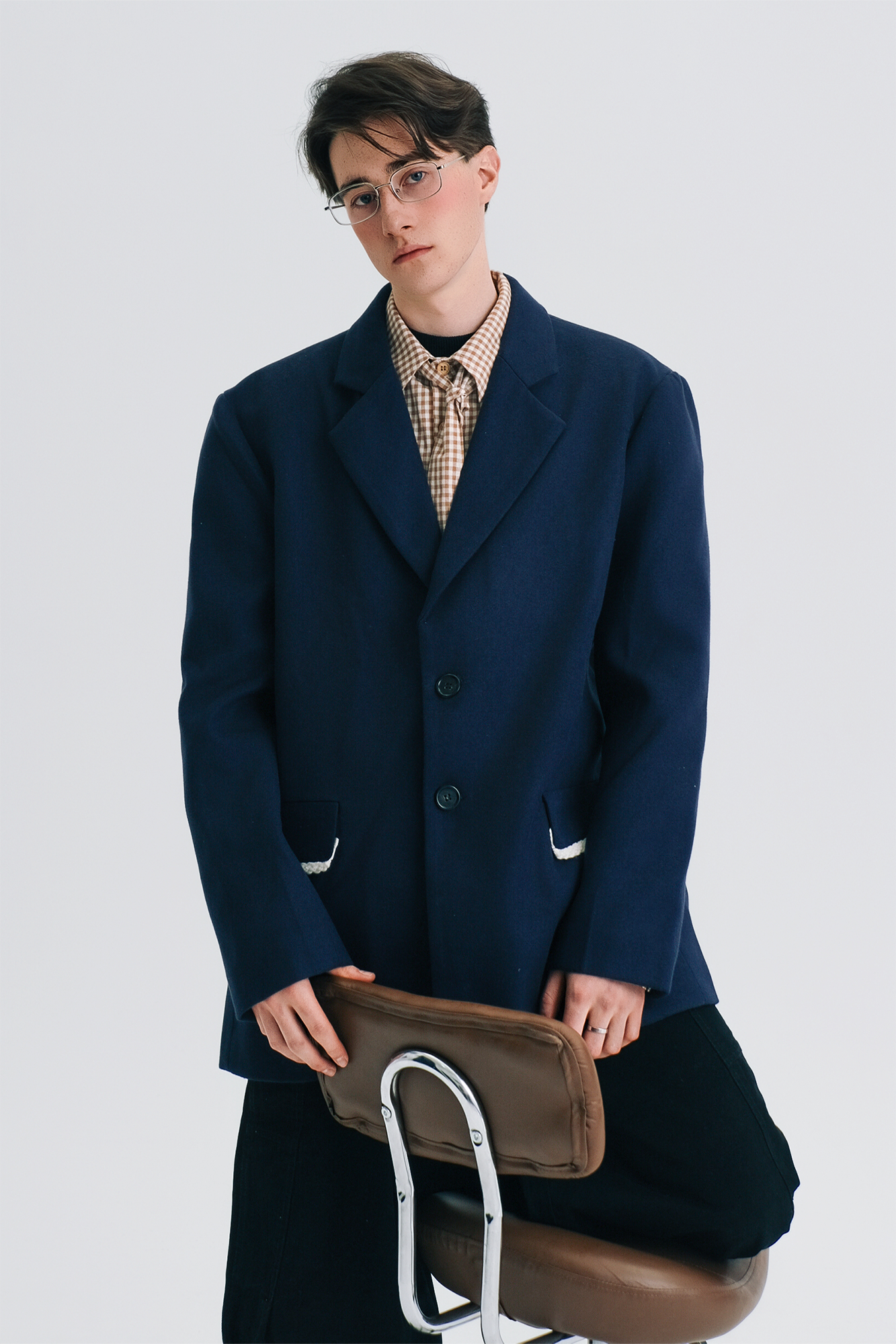 WIID Braid-Trim Flap Pockets Oversized Blazer