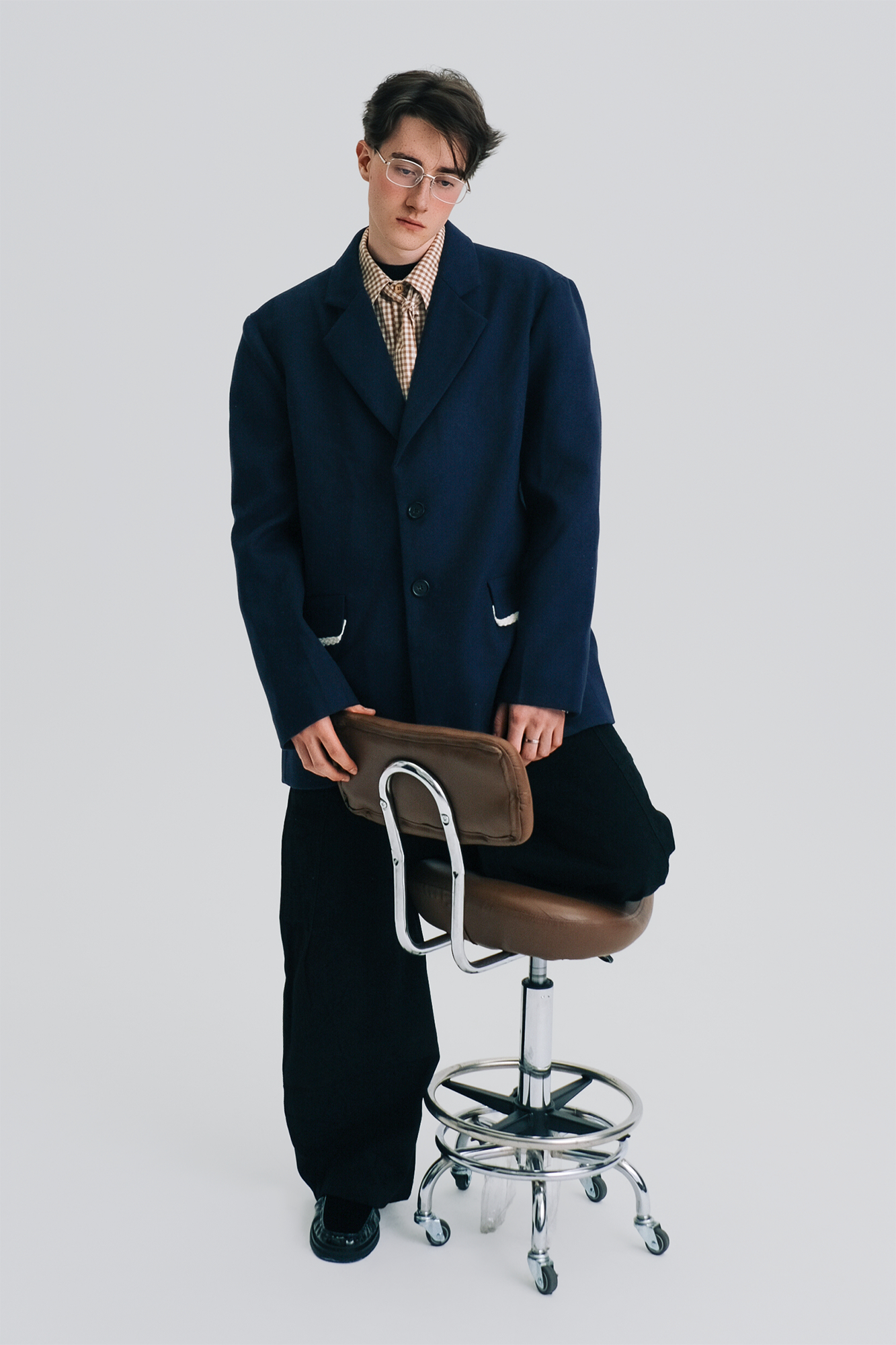 WIID Braid-Trim Flap Pockets Oversized Blazer