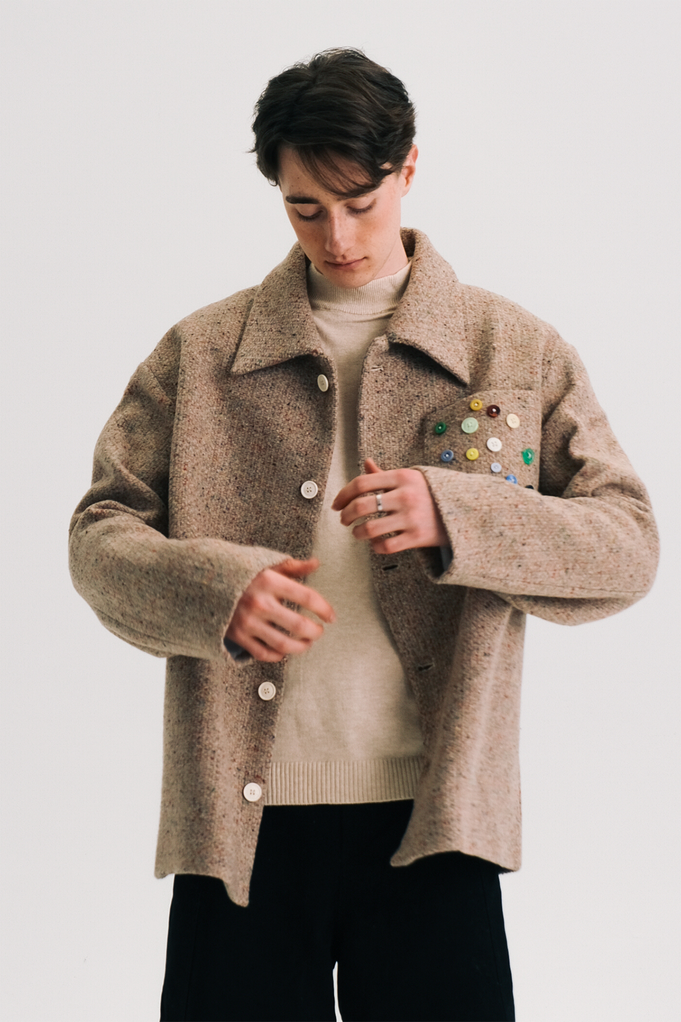 WIID Button-Embellished Pocket Wool-Blend Jacket