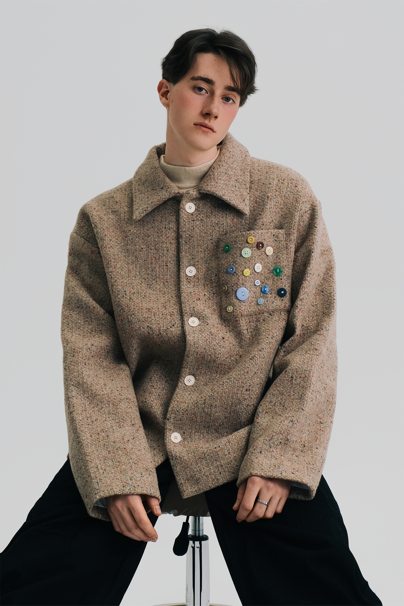 WIID Button-Embellished Pocket Wool-Blend Jacket