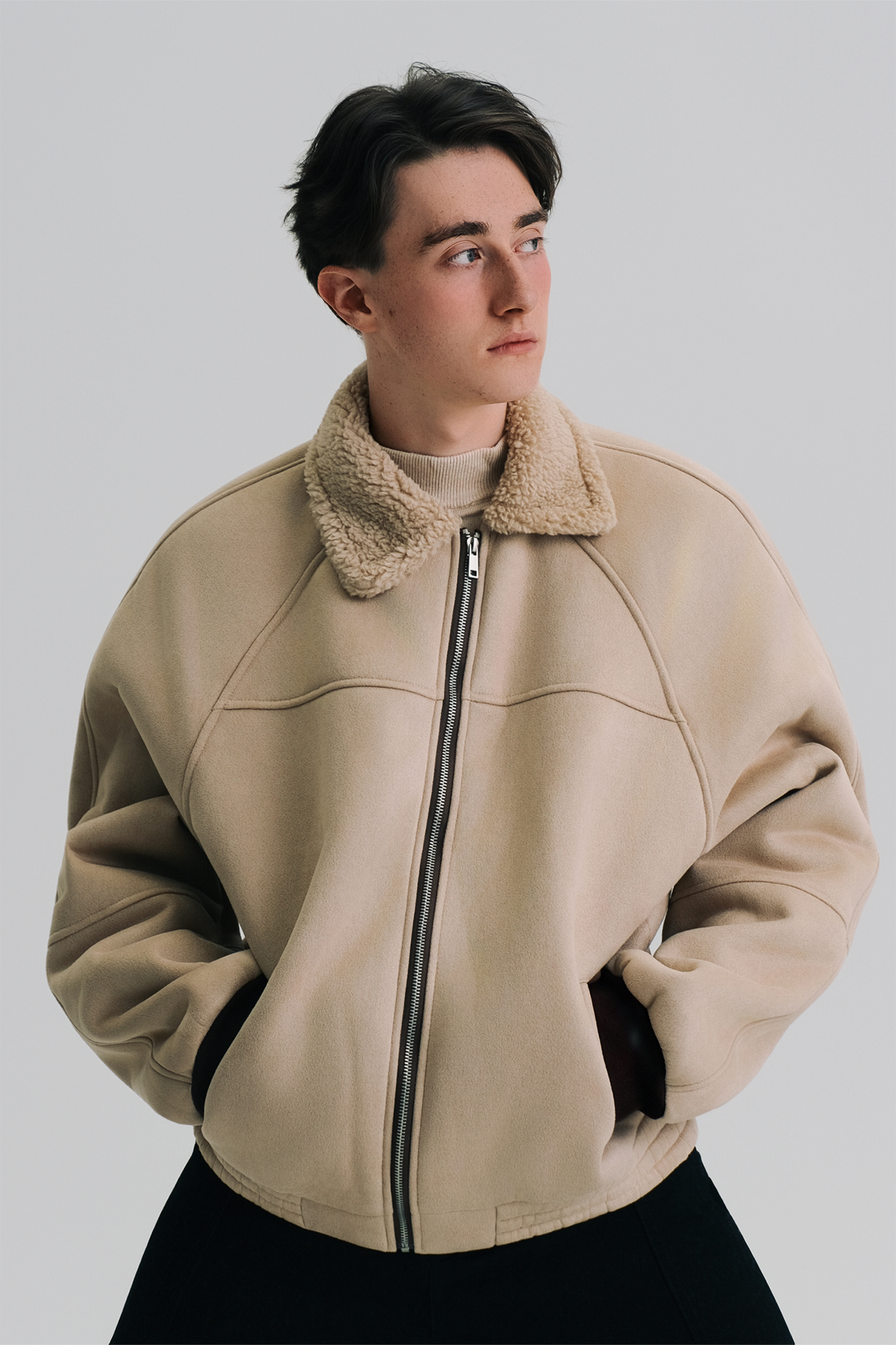 【新品】aere sheer tumbler jacket 36 ベージュ WIID Faux Suede Shearling-Collared Bomber Jacket