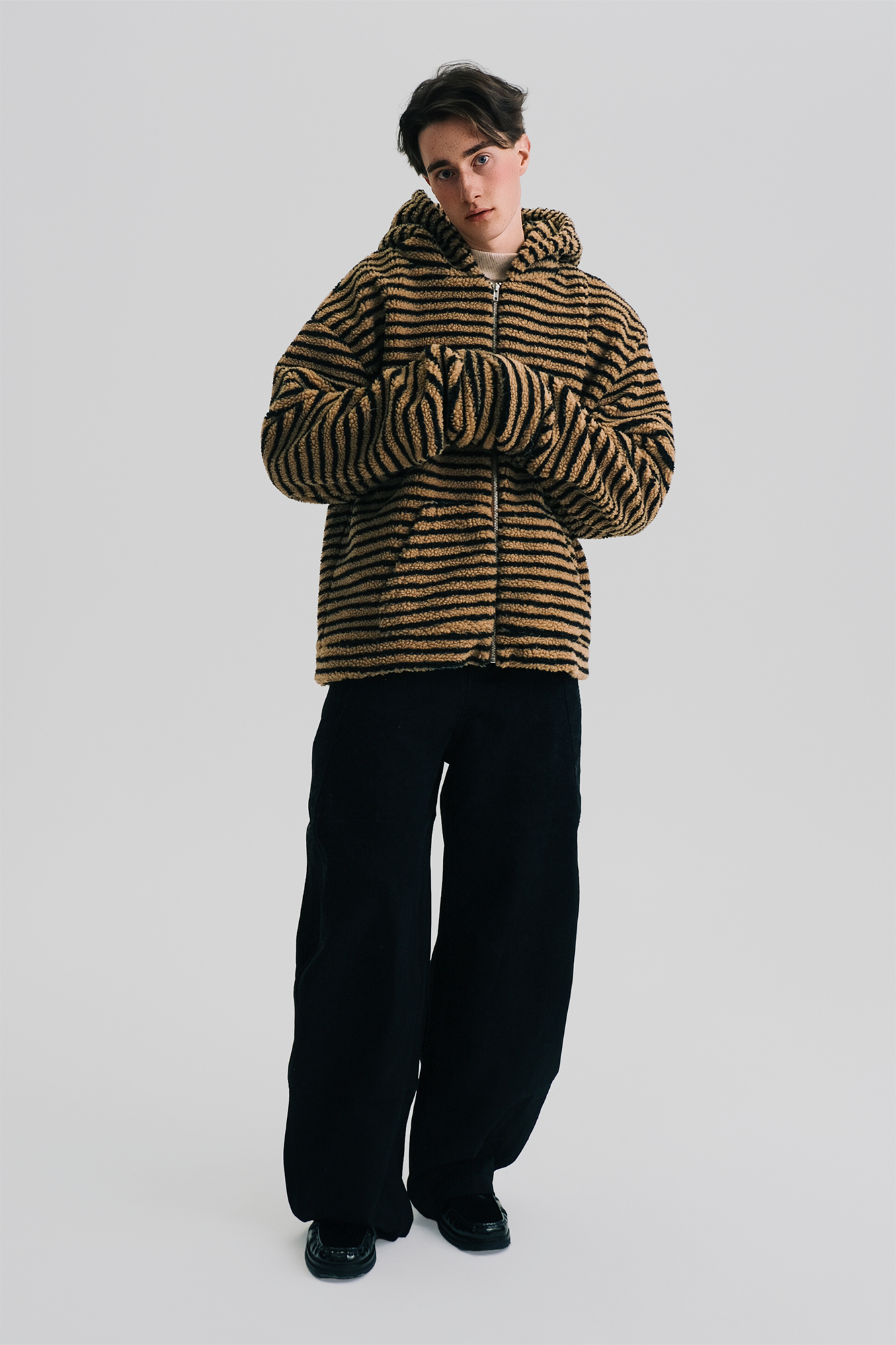 WIID Contrast Striped Fleece Hoodie Jacket