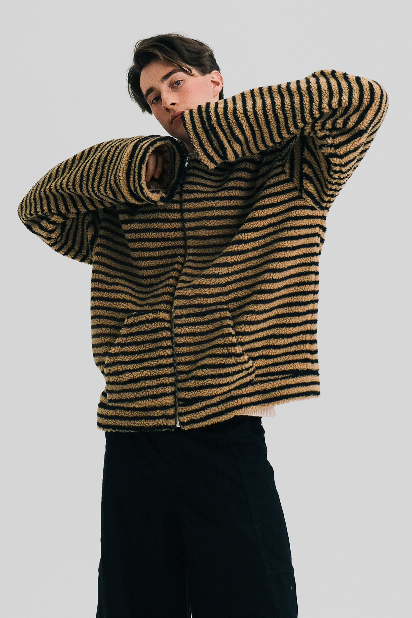 WIID Contrast Striped Fleece Hoodie Jacket