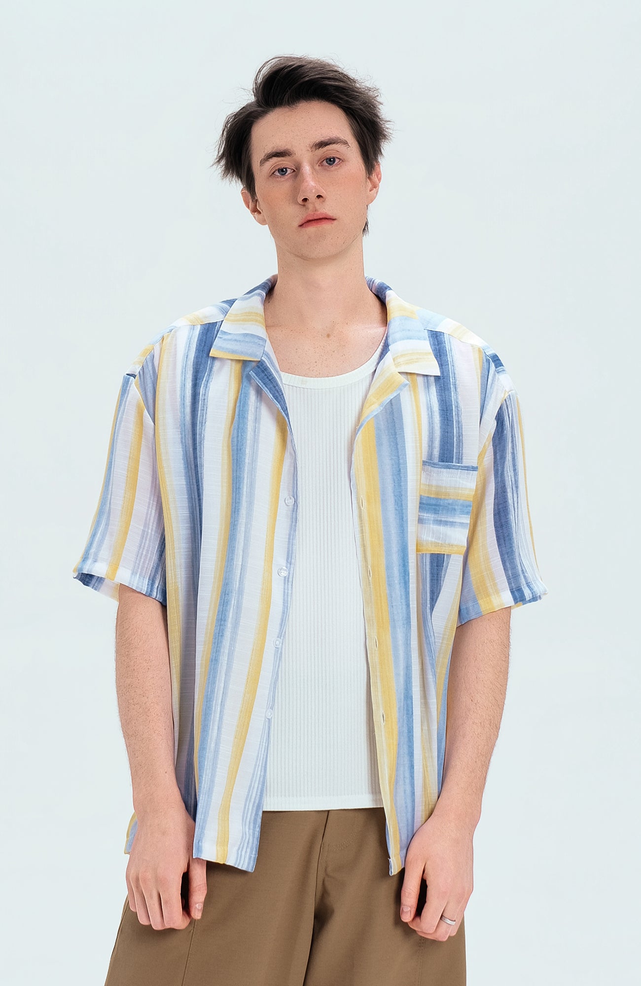WIID Color-Block Striped Cuban Half Shirt, premium urban and streetwear designers apparel on PROJECTISR.com, WIID