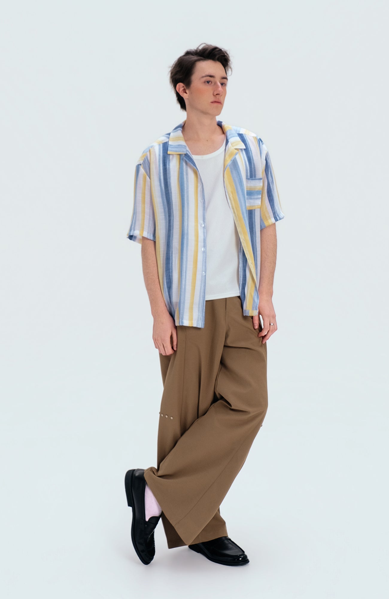 WIID Color-Block Striped Cuban Half Shirt, premium urban and streetwear designers apparel on PROJECTISR.com, WIID